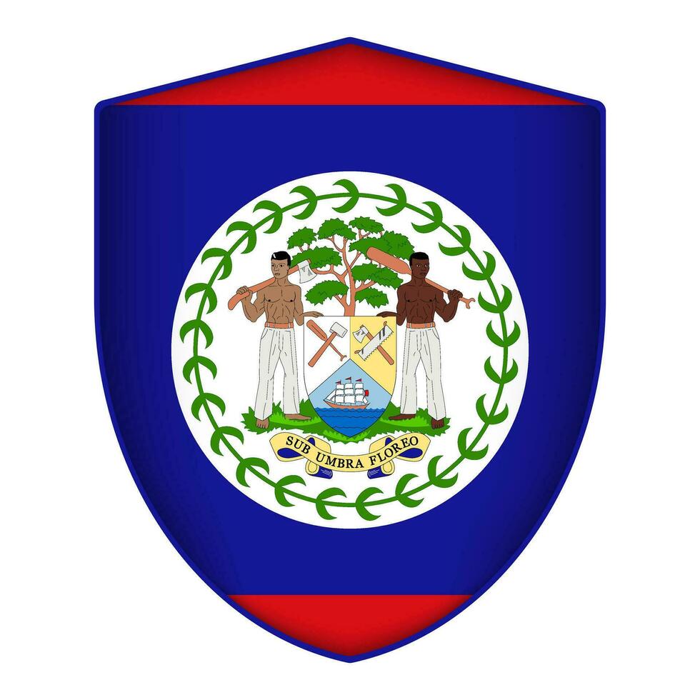 Belize flag in shield shape. Vector illustration.