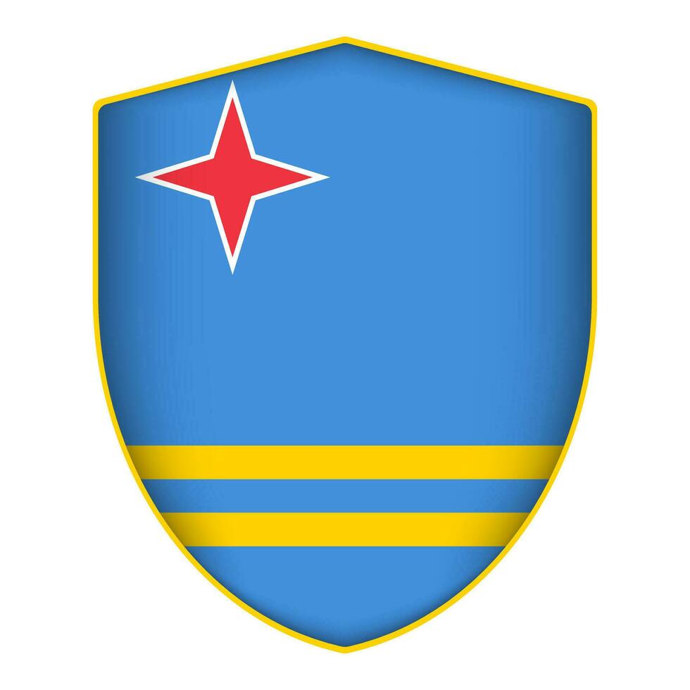 Aruba flag in shield shape. Vector illustration.