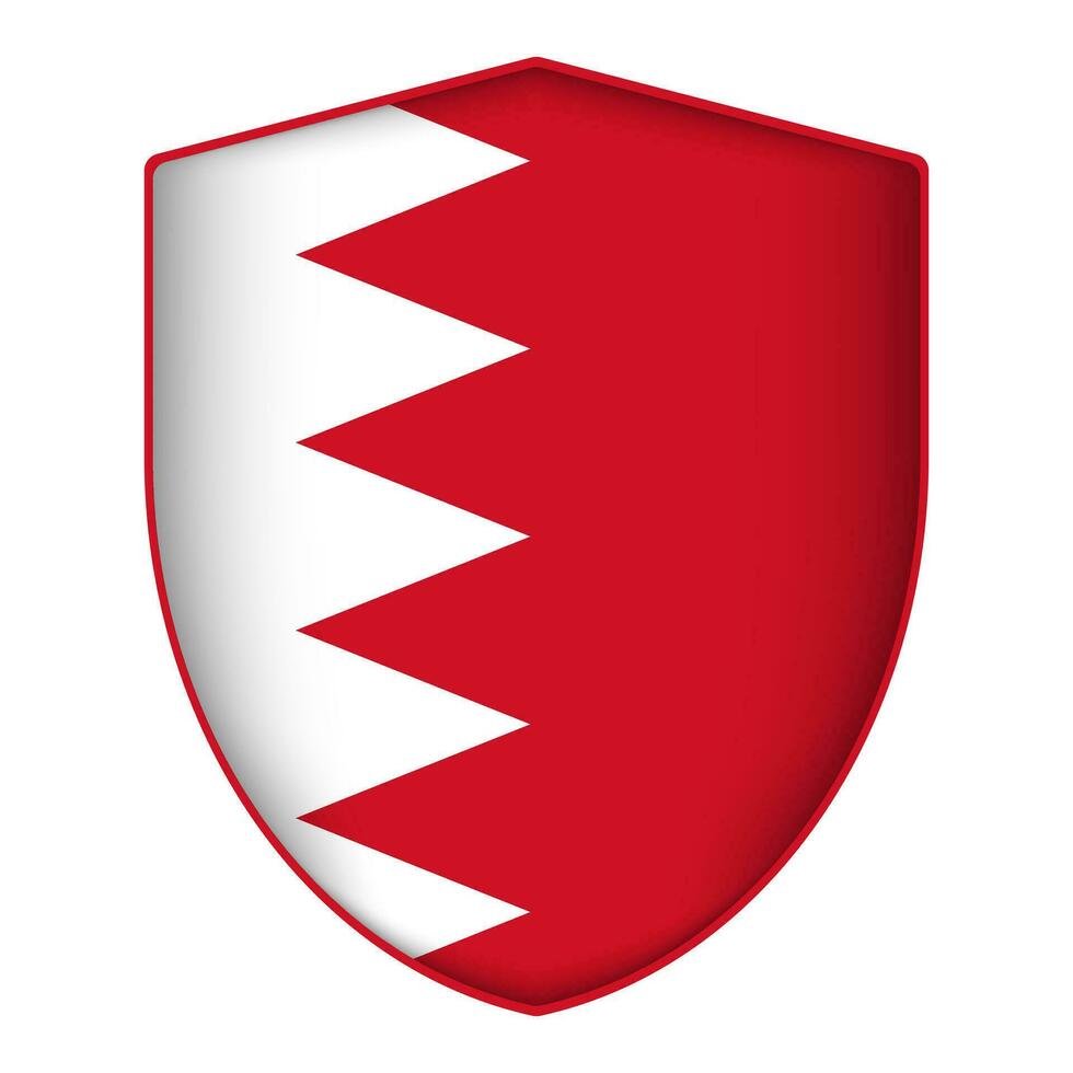 Bahrain flag in shield shape. Vector illustration.