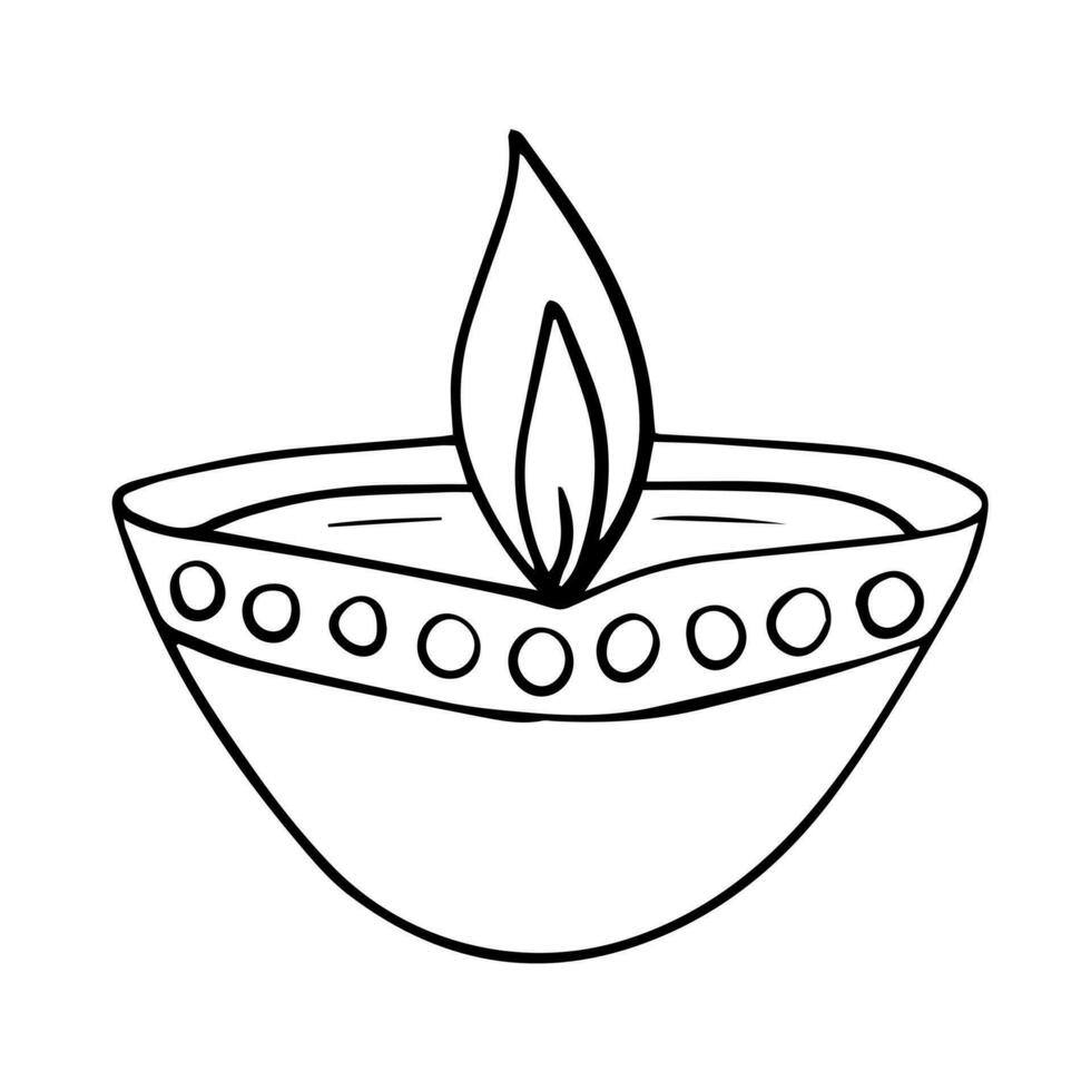Happy Diwali greeting card with diya lamp. Vector Diwali lamp sketch
