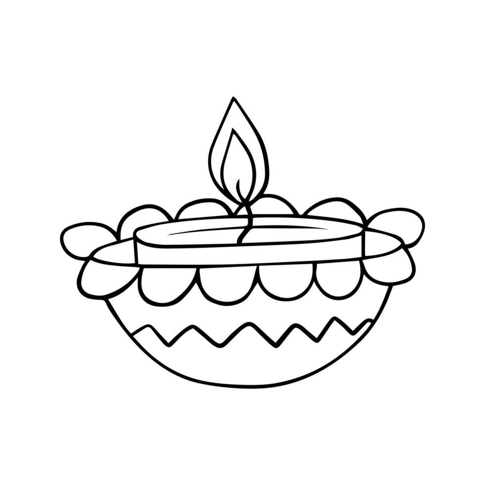 Diwali lamp in flower shape vector sketch. Hand drawn Happy Diwali greeting card