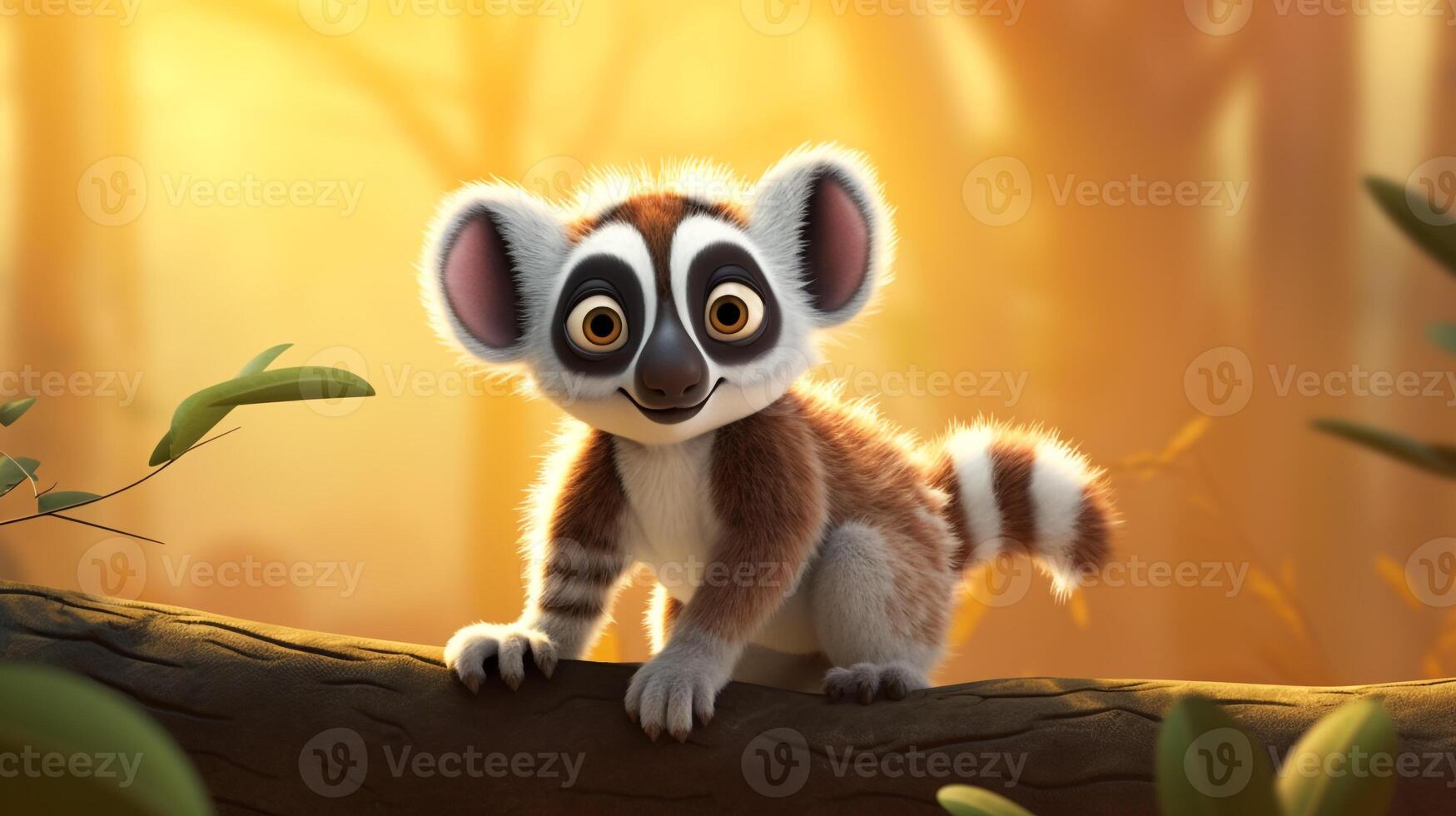 a cute little Lemur in Disney cartoon style. Generative AI photo