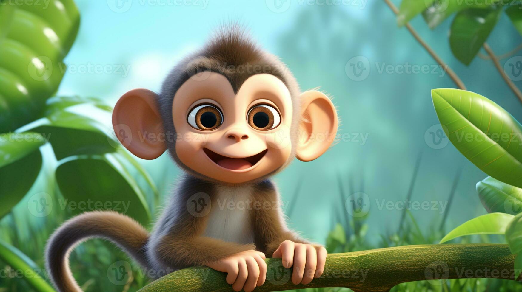 a cute little Monkey in Disney cartoon style. Generative AI photo