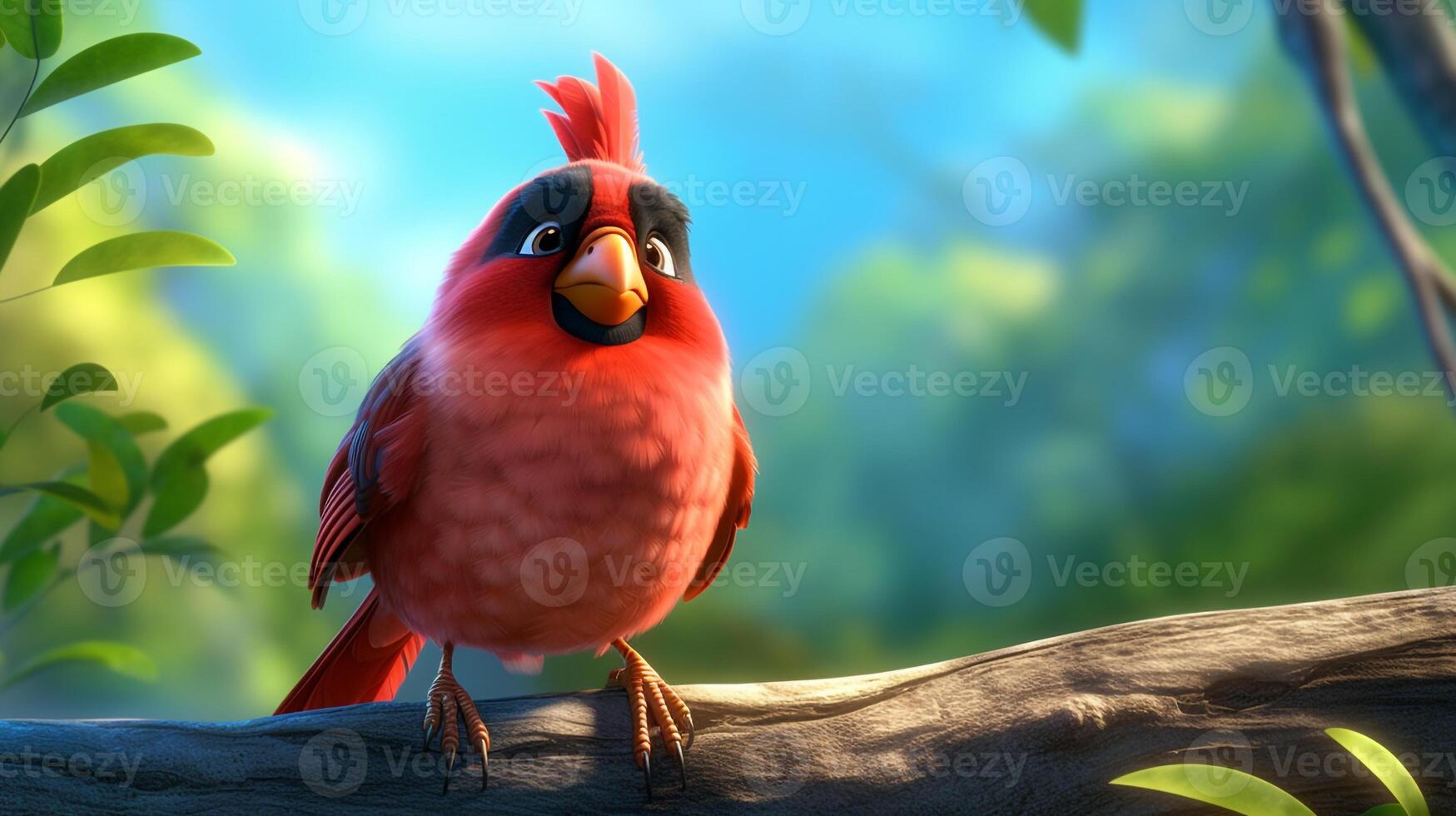 a cute little Northern Cardinal in Disney cartoon style. Generative AI photo