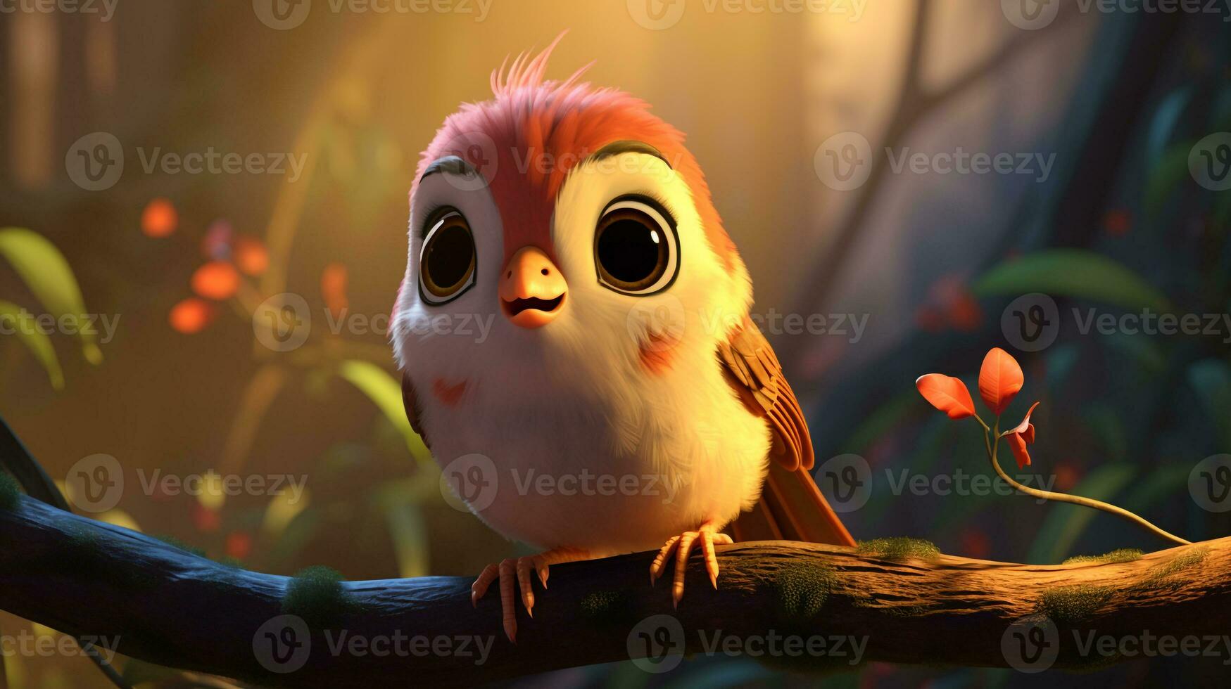 a cute little Nightingale in Disney cartoon style. Generative AI photo