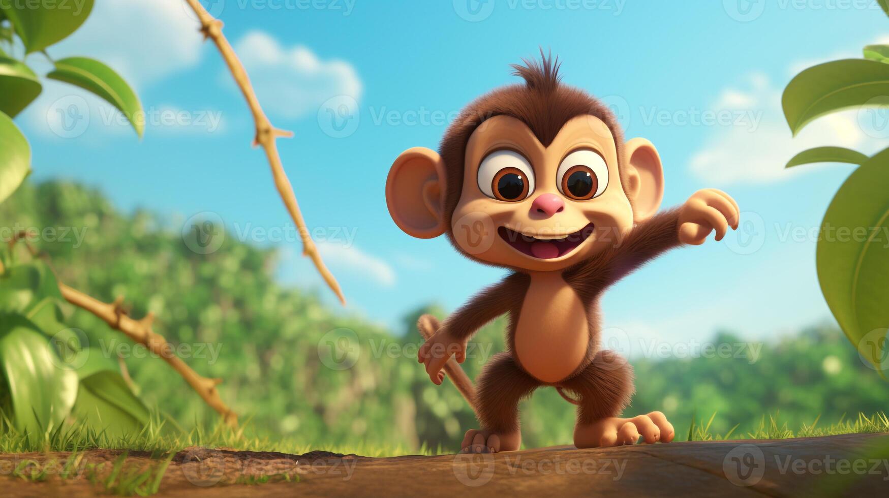 a cute little Monkey in Disney cartoon style. Generative AI photo