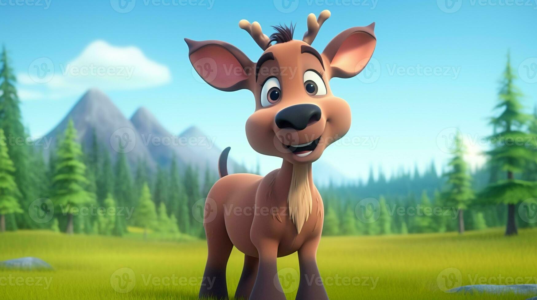 a cute little Moose in Disney cartoon style. Generative AI photo