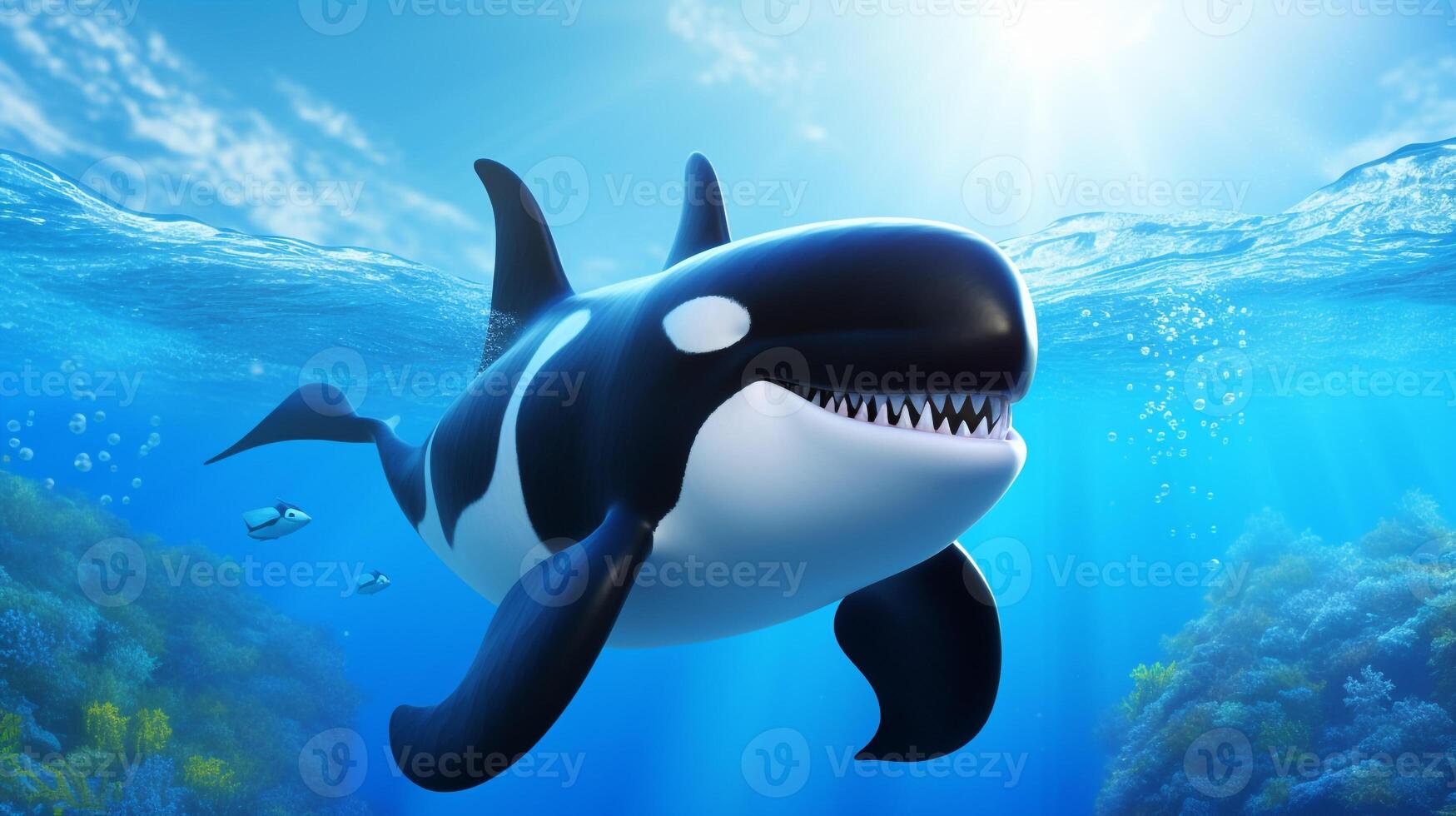 a cute little Killer Whale in Disney cartoon style. Generative AI photo