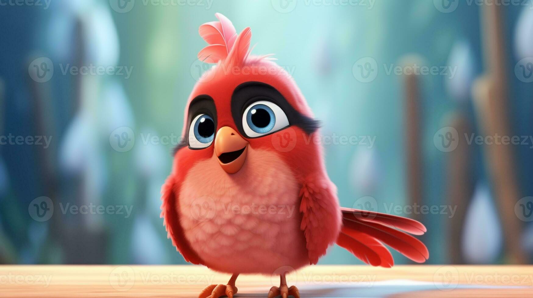 a cute little Northern Cardinal in Disney cartoon style. Generative AI photo