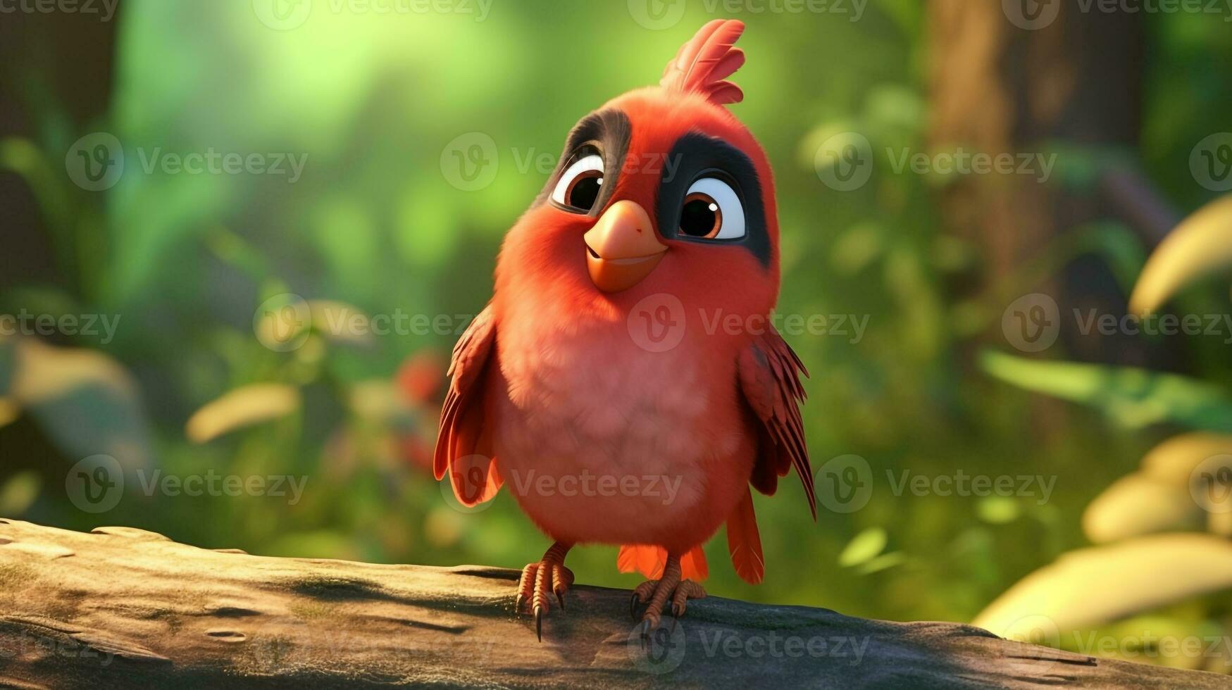 a cute little Northern Cardinal in Disney cartoon style. Generative AI photo