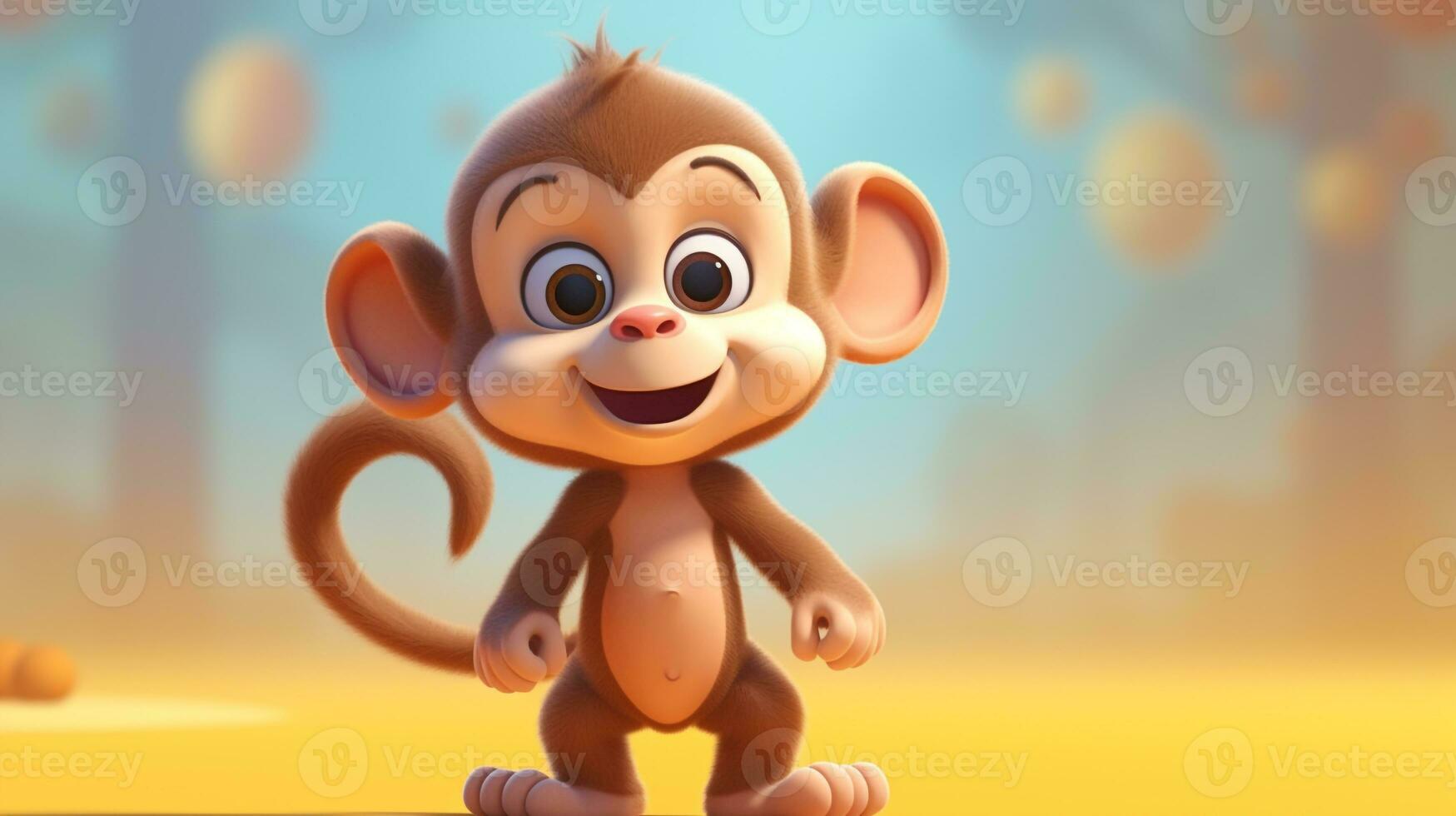 a cute little Monkey in Disney cartoon style. Generative AI photo