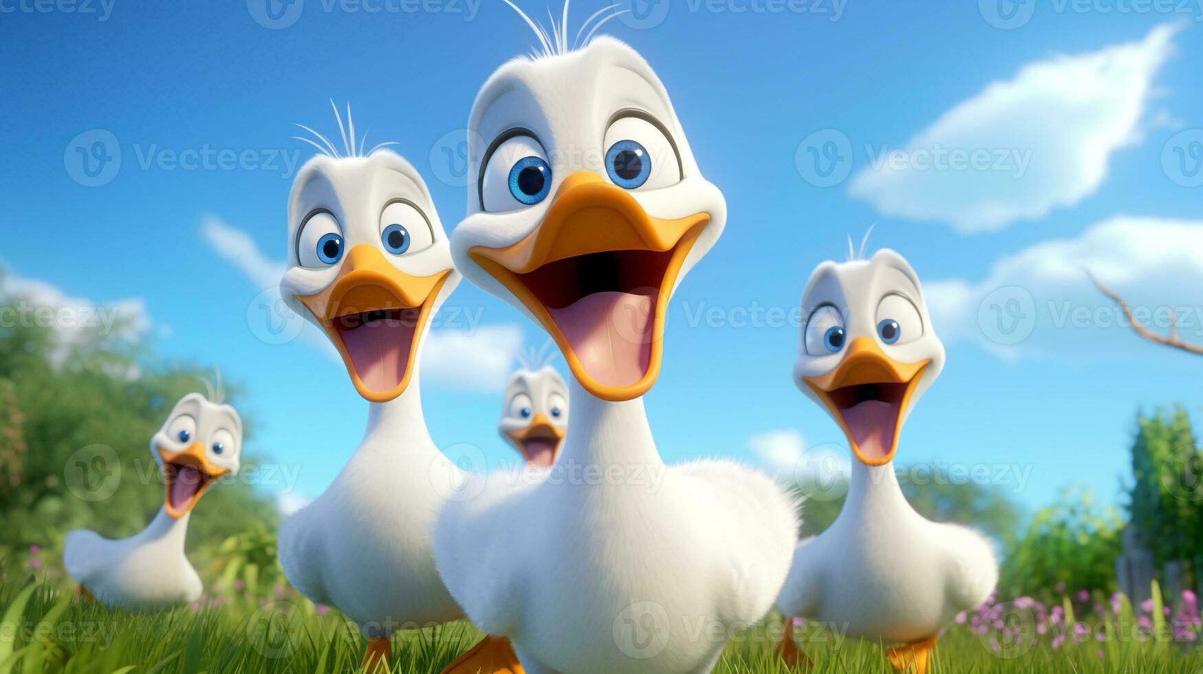 a cute little Geese in Disney cartoon style. Generative AI photo