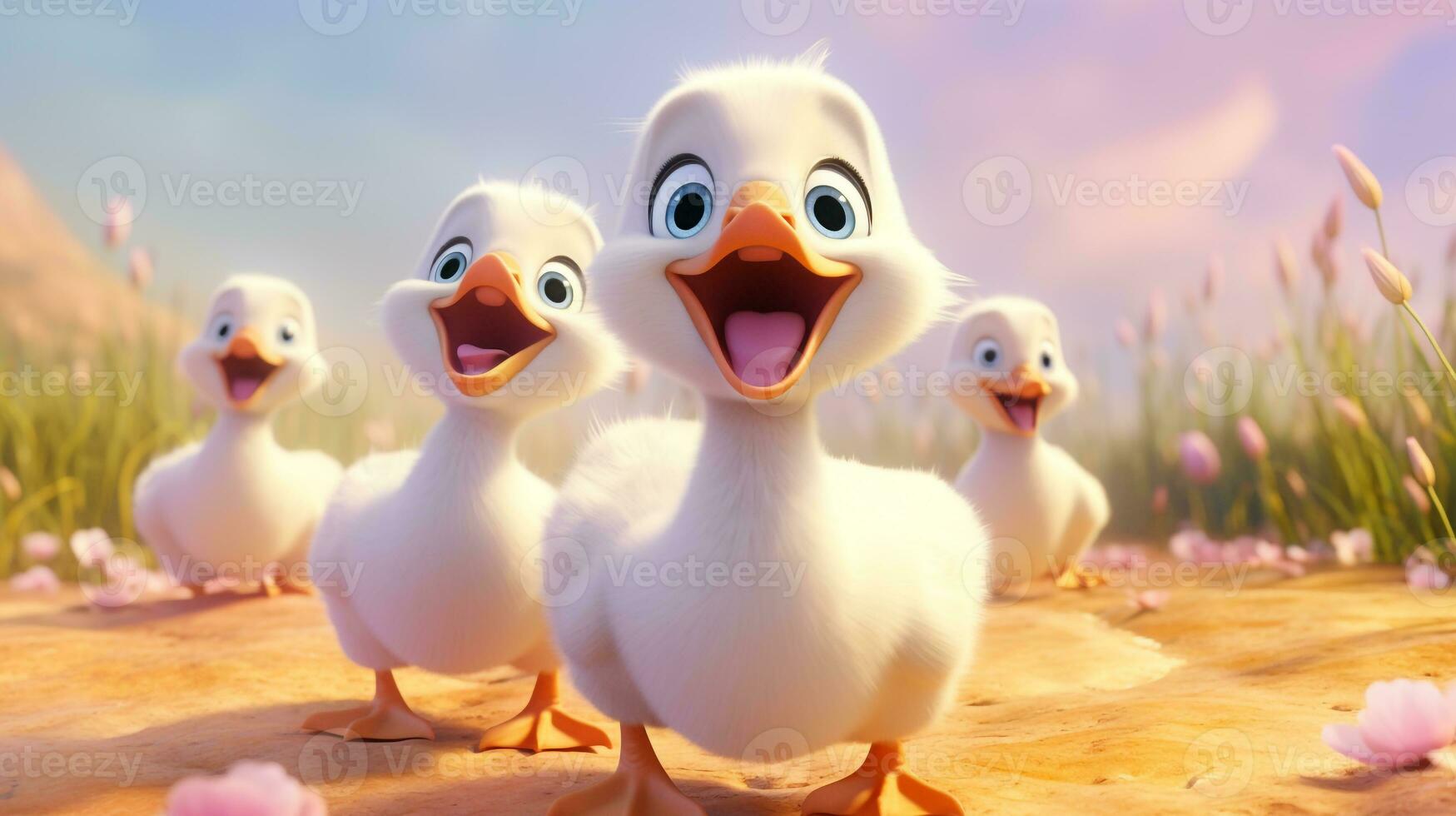 a cute little Geese in Disney cartoon style. Generative AI photo