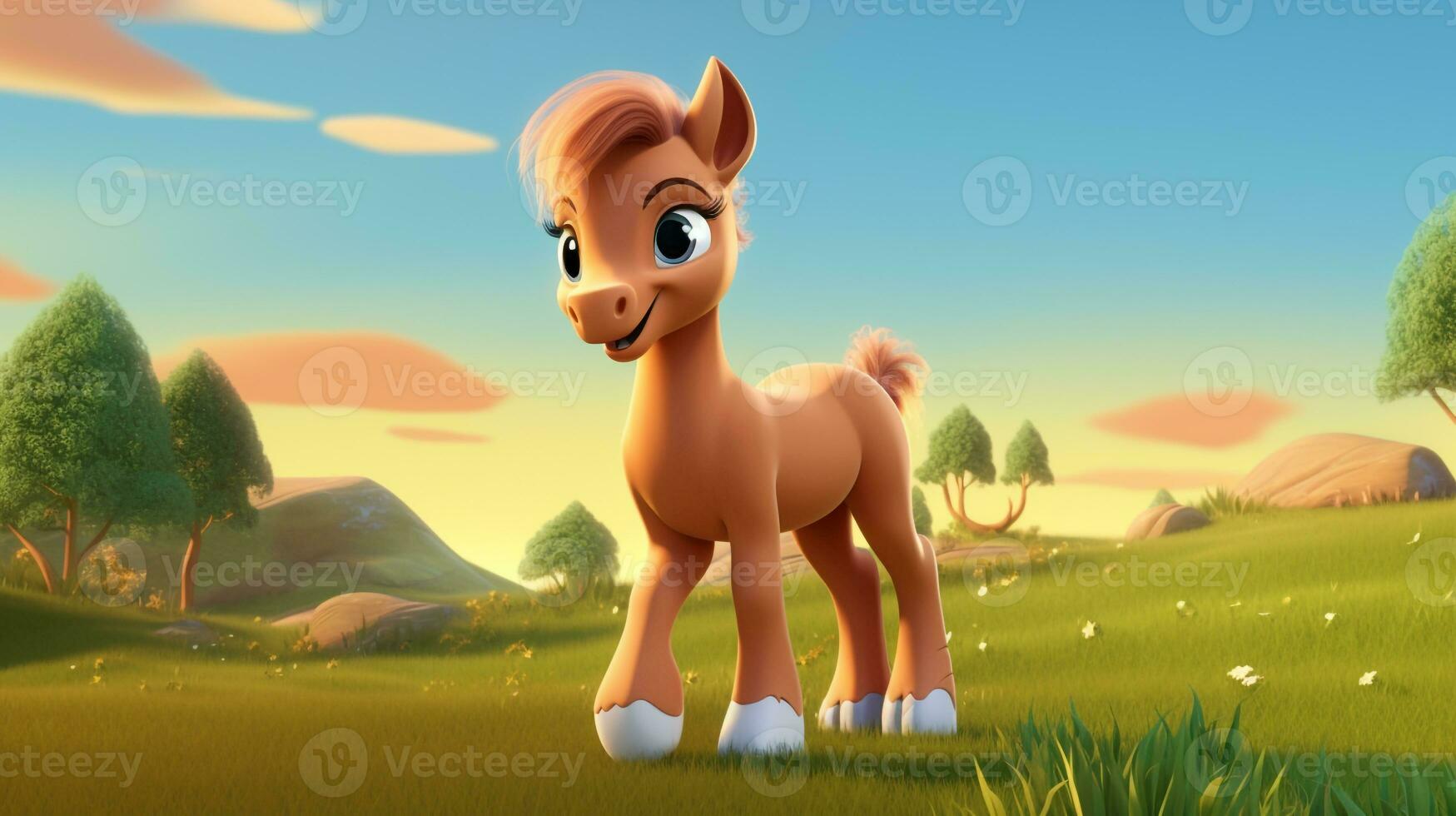 a cute little Horse in Disney cartoon style. Generative AI photo