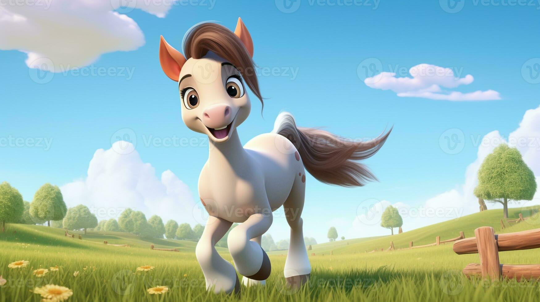 un linda pequeño caballo en disney dibujos animados estilo. generativo ai foto