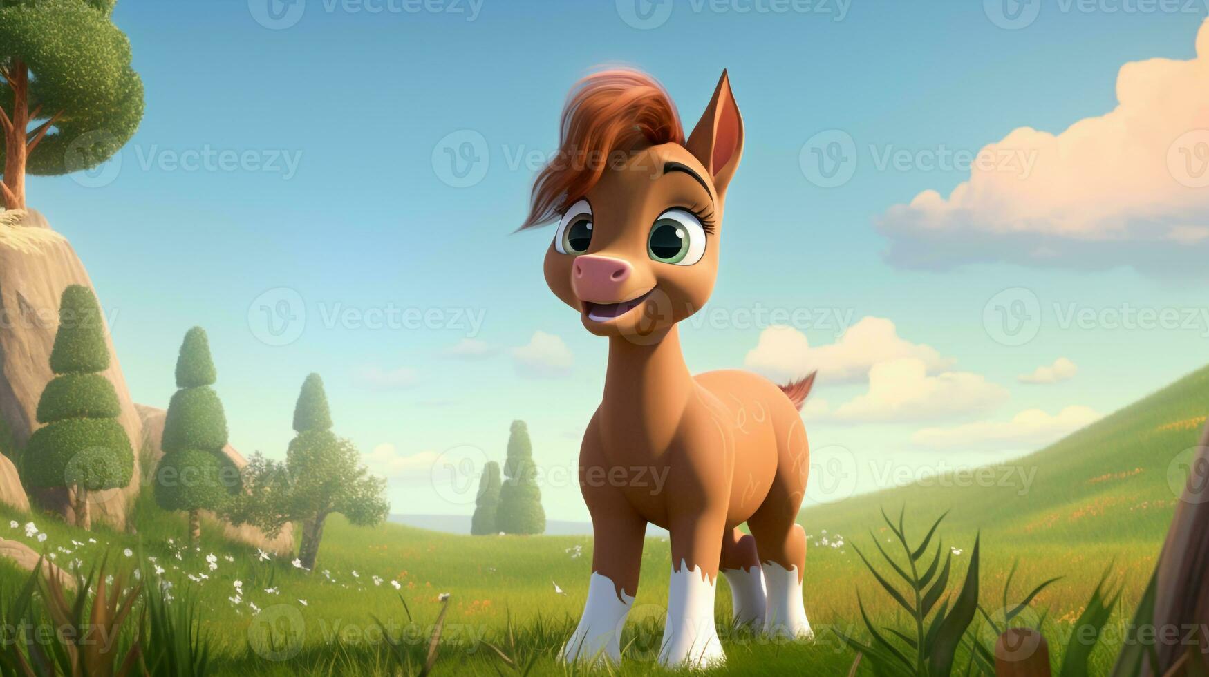 a cute little Horse in Disney cartoon style. Generative AI photo