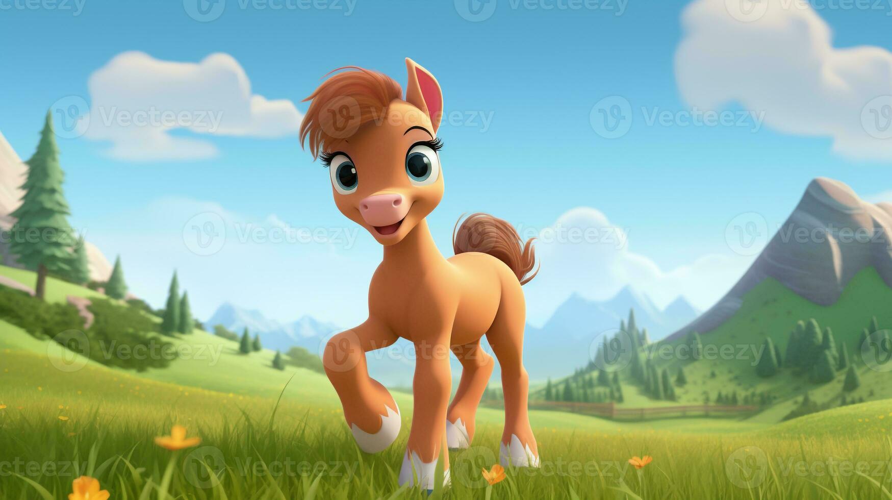 a cute little Horse in Disney cartoon style. Generative AI photo