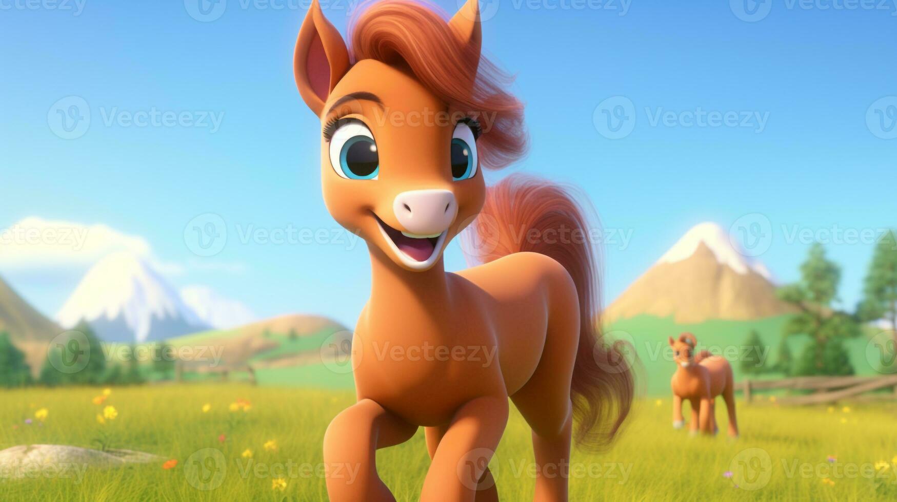 a cute little Horse in Disney cartoon style. Generative AI photo