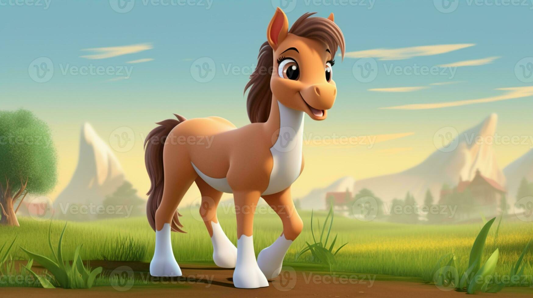 a cute little Horse in Disney cartoon style. Generative AI photo