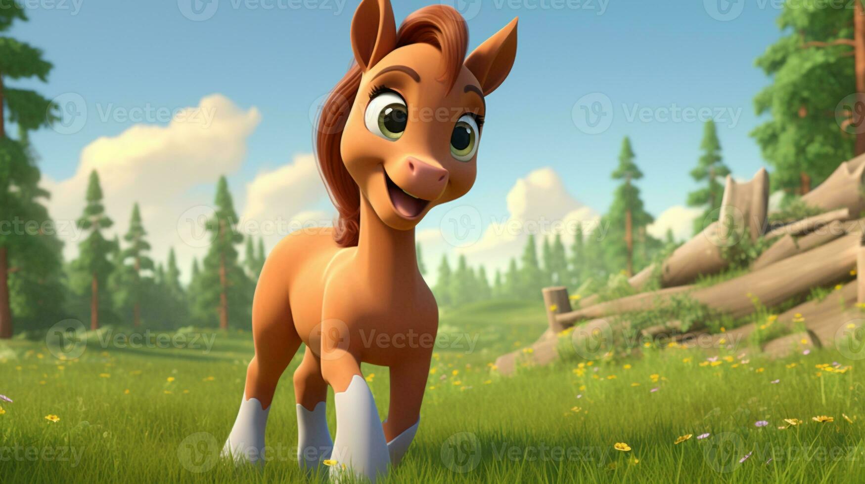 un linda pequeño caballo en disney dibujos animados estilo. generativo ai foto