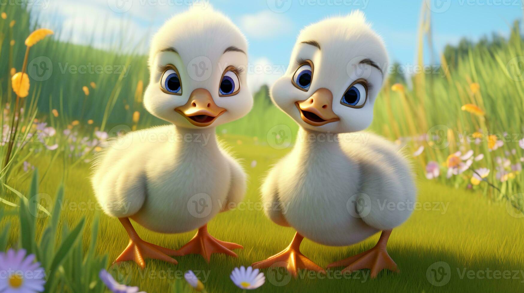 a cute little Geese in Disney cartoon style. Generative AI photo