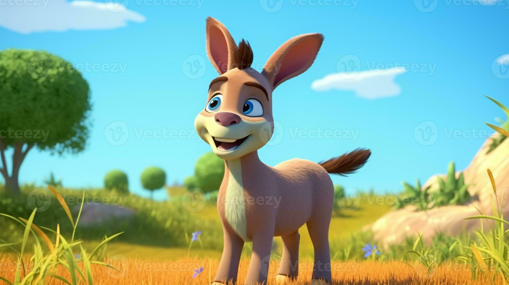 a cute little Donkey in Disney cartoon style. Generative AI photo