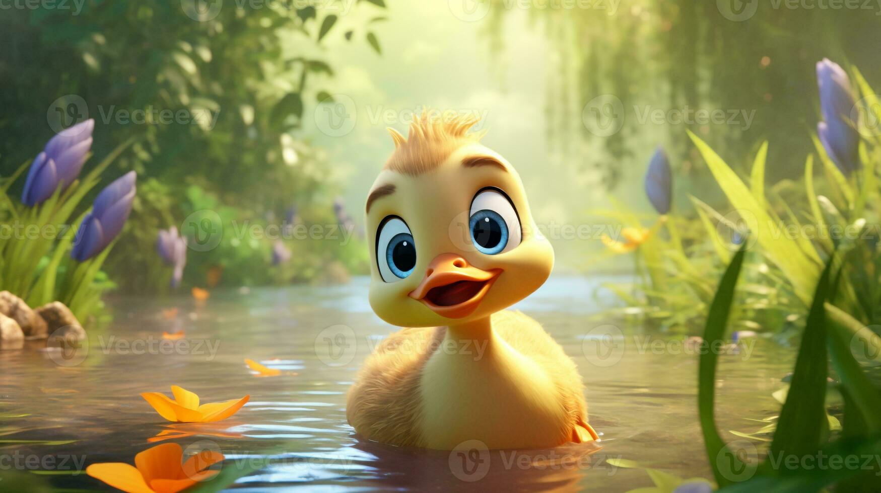 a cute little Duck in Disney cartoon style. Generative AI photo