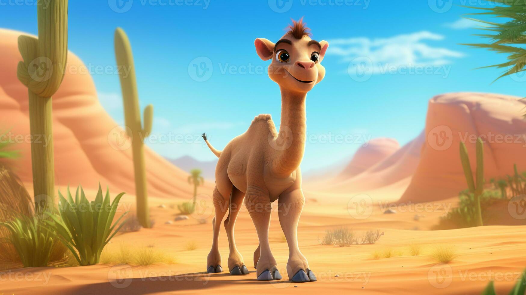 a cute little Camel in Disney cartoon style. Generative AI photo