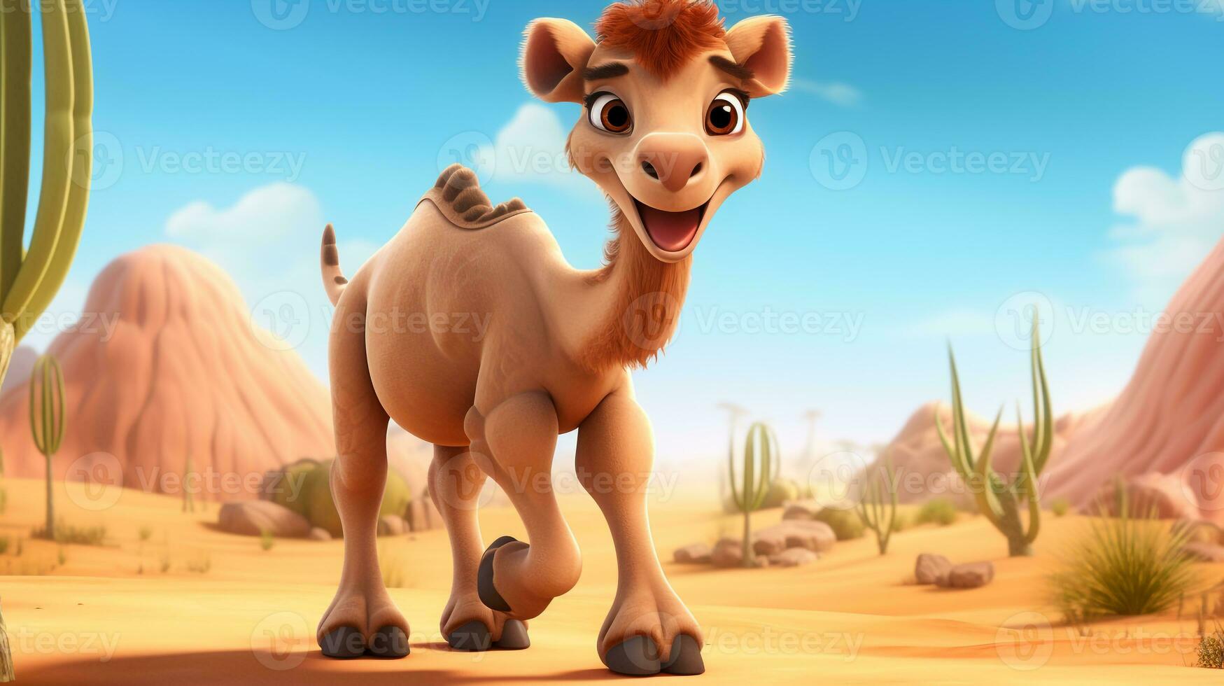 a cute little Camel in Disney cartoon style. Generative AI photo