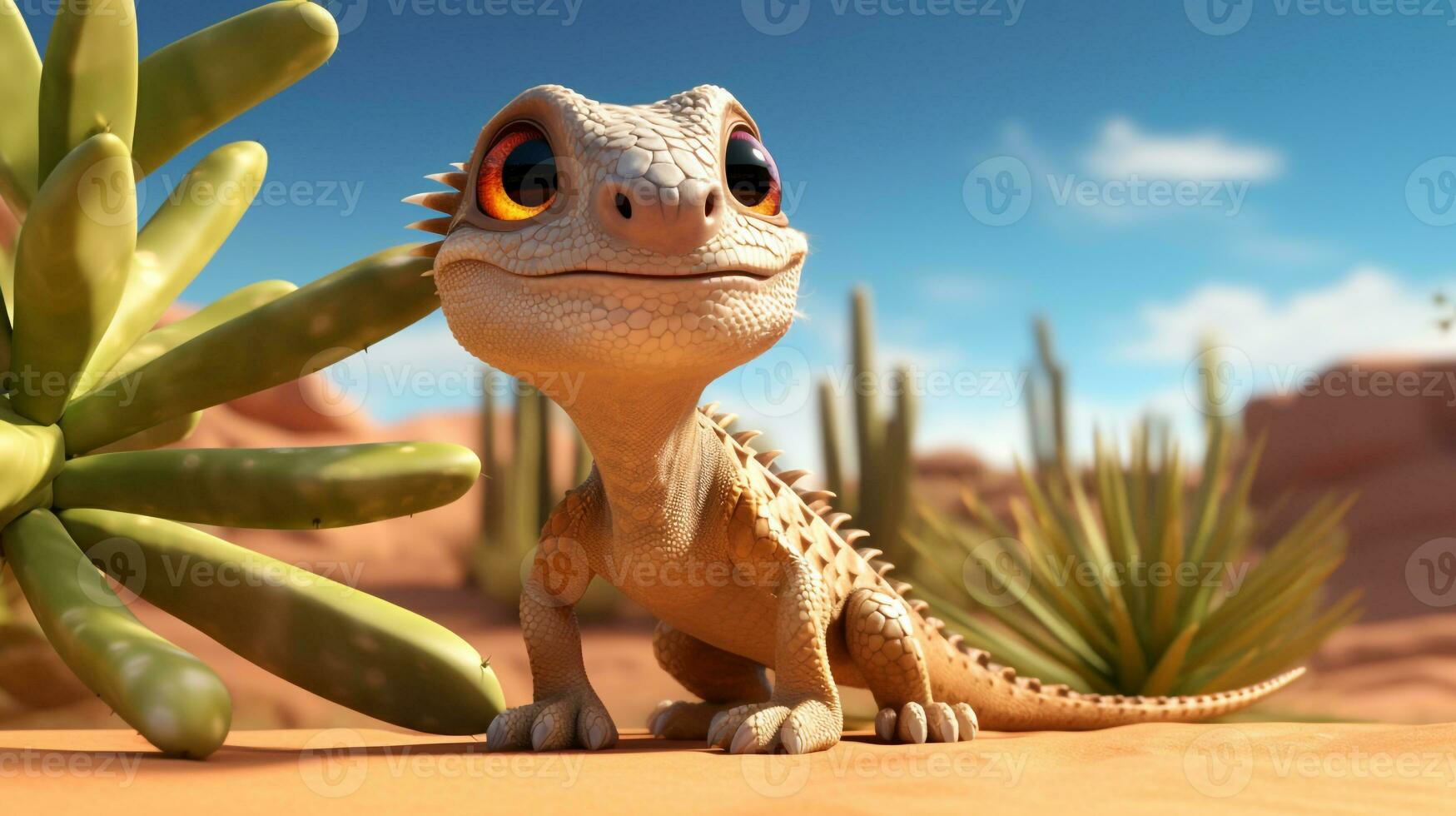 a cute little Desert Iguana in Disney cartoon style. Generative AI photo