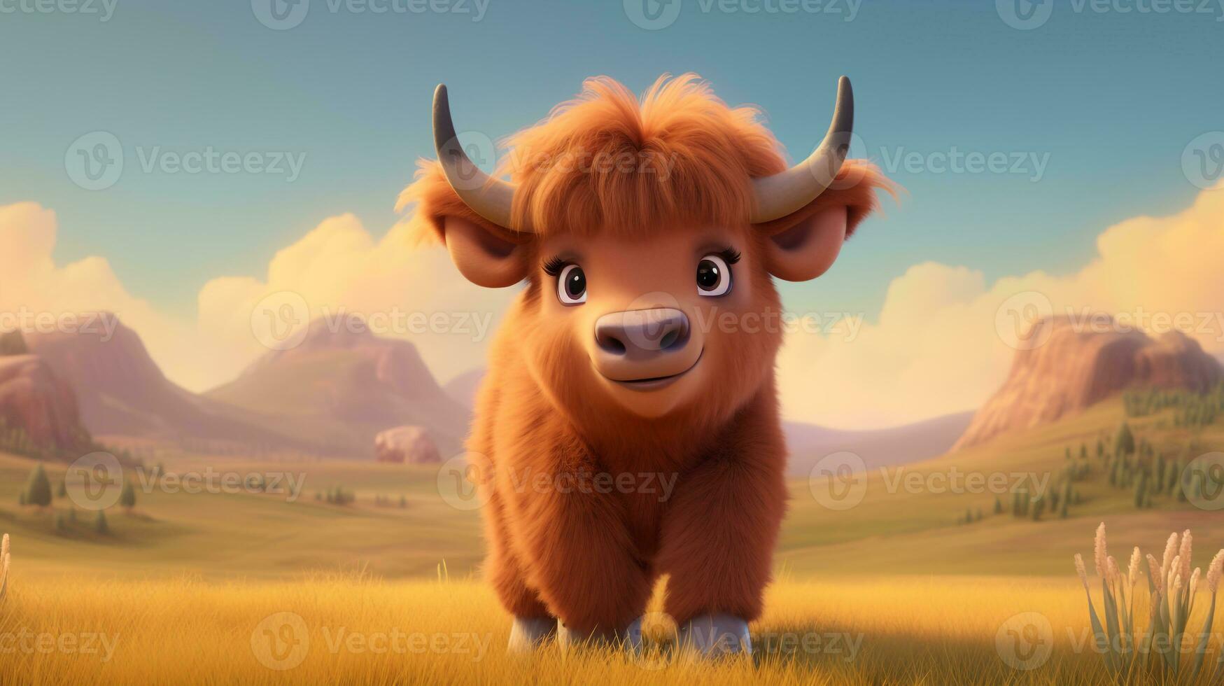 a cute little Bison in Disney cartoon style. Generative AI photo