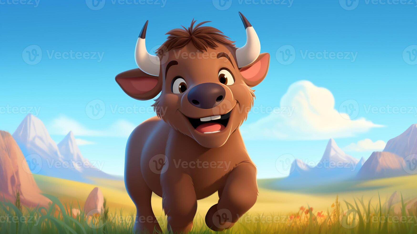 a cute little Buffalo in Disney cartoon style. Generative AI photo