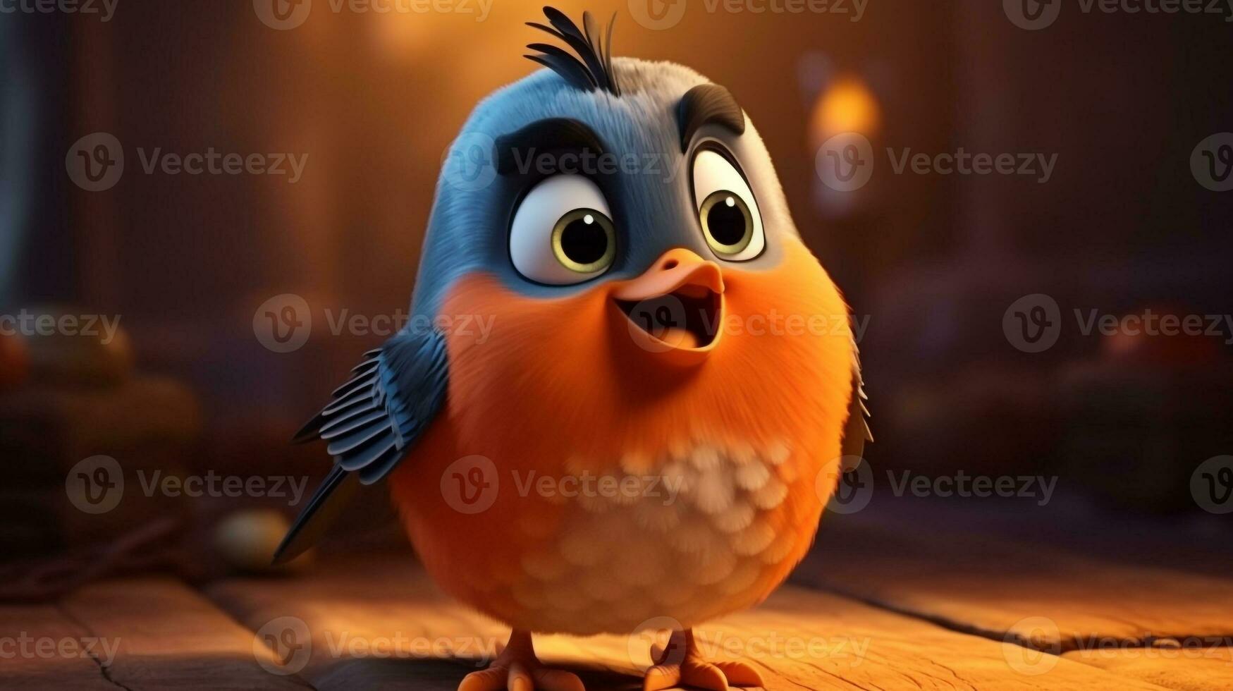 a cute little American Robin in Disney cartoon style. Generative AI photo