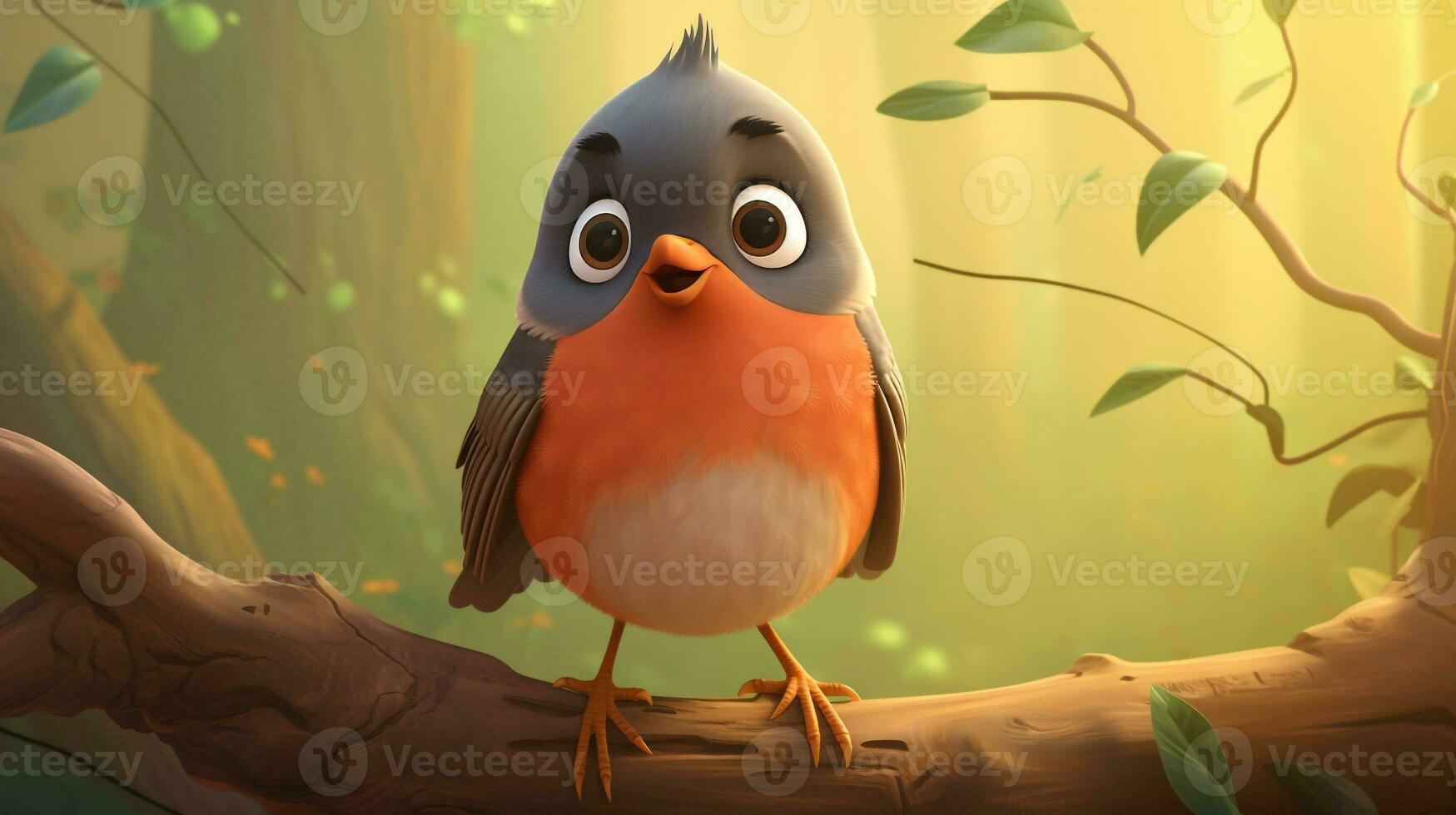 a cute little American Robin in Disney cartoon style. Generative AI photo