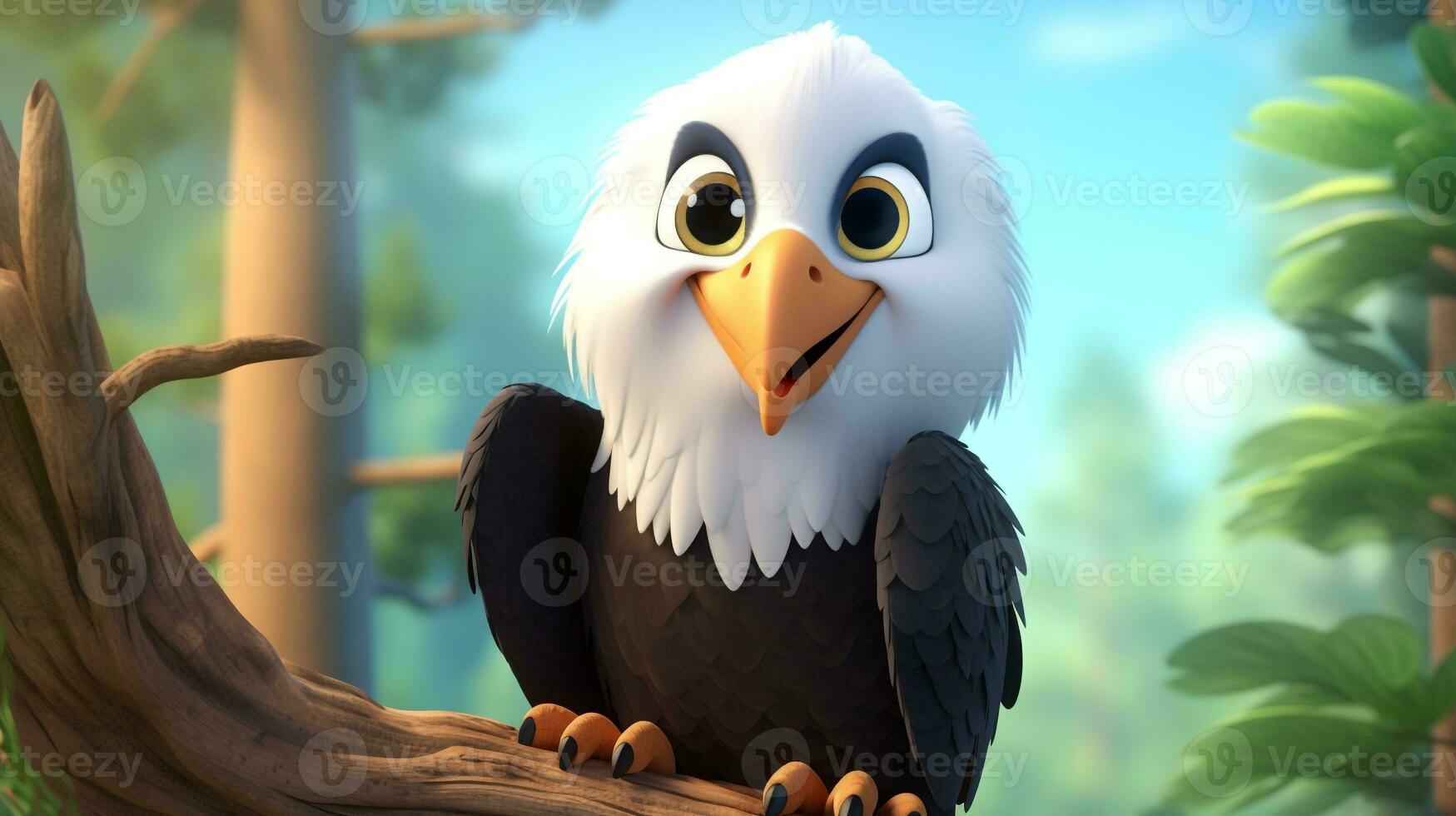 un linda pequeño calvo águila en disney dibujos animados estilo. generativo ai foto