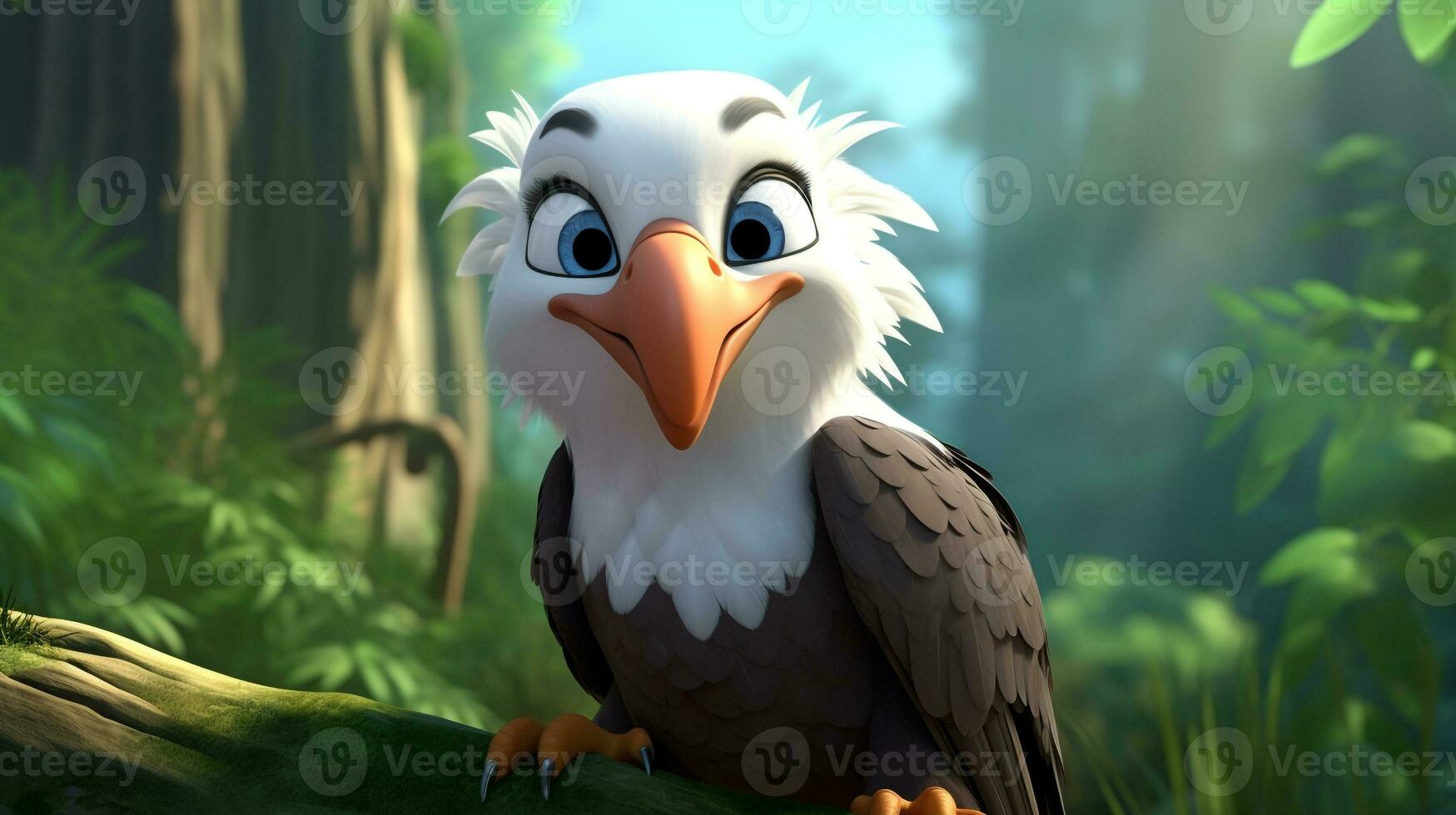 un linda pequeño calvo águila en disney dibujos animados estilo. generativo ai foto