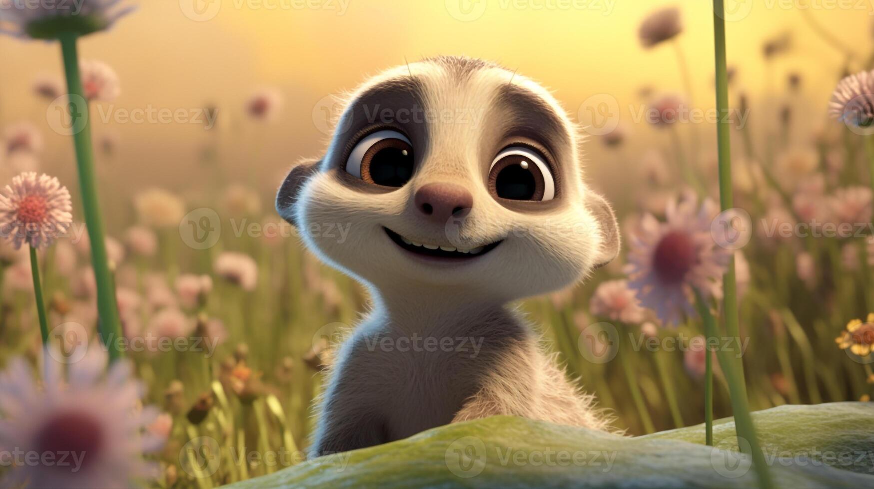 a cute little Meerkat in Disney cartoon style. Generative AI photo