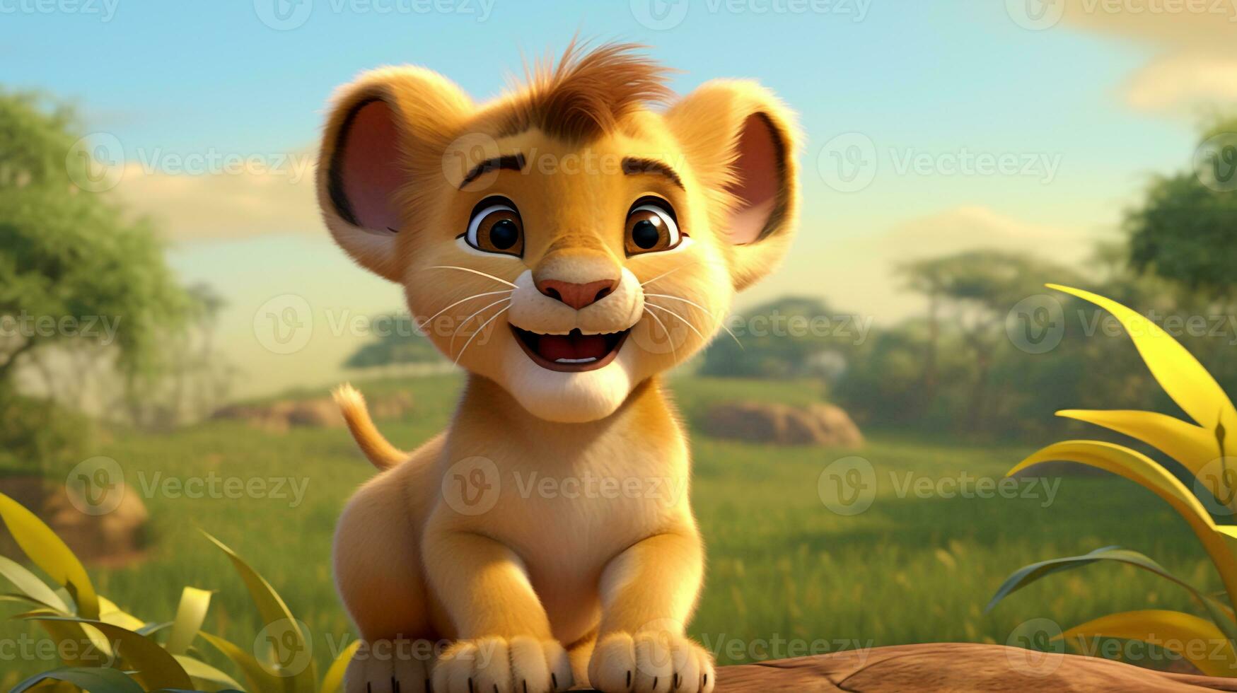 a cute little Lion in Disney cartoon style. Generative AI photo