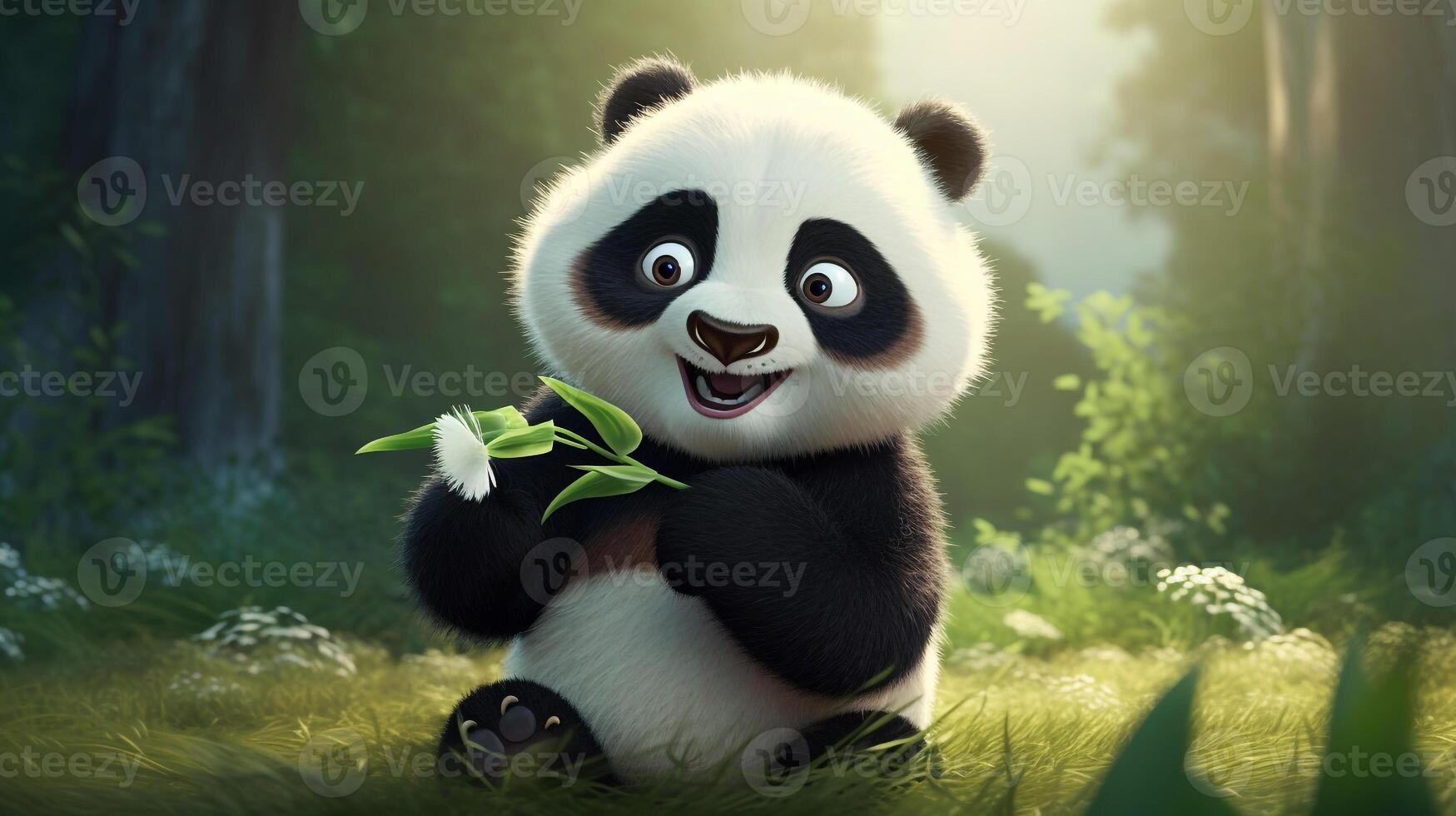 a cute little Panda in Disney cartoon style. Generative AI photo