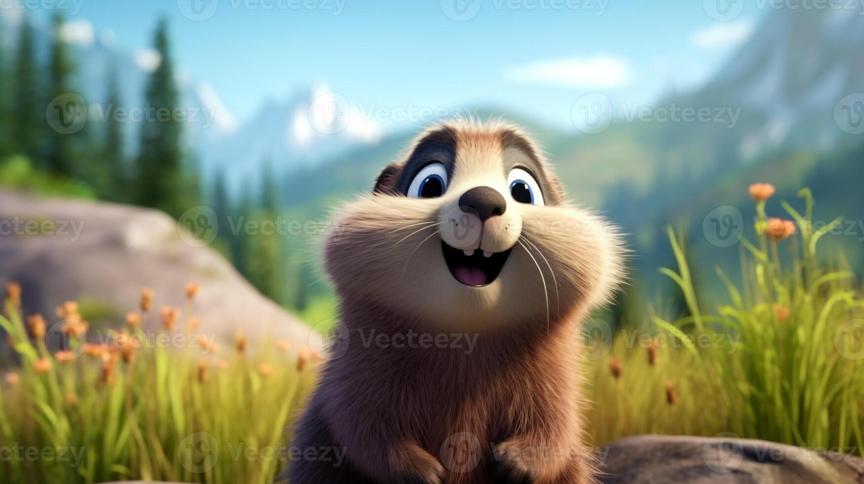 a cute little Marmot in Disney cartoon style. Generative AI photo