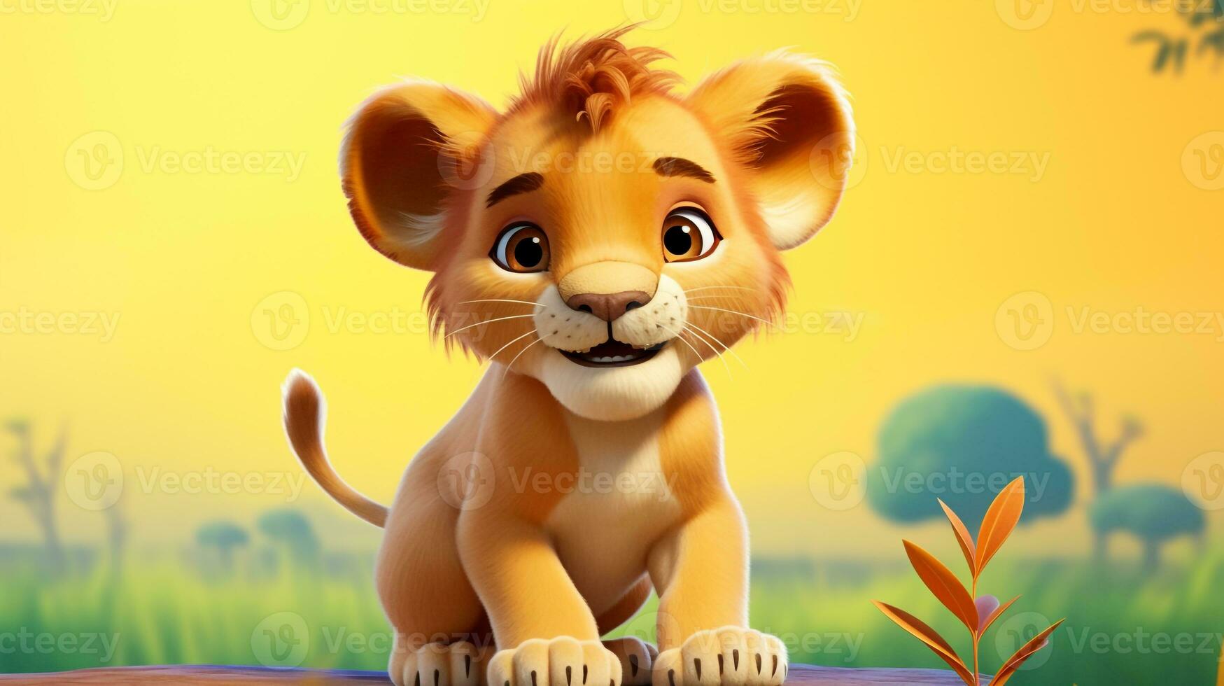 un linda pequeño león en disney dibujos animados estilo. generativo ai foto