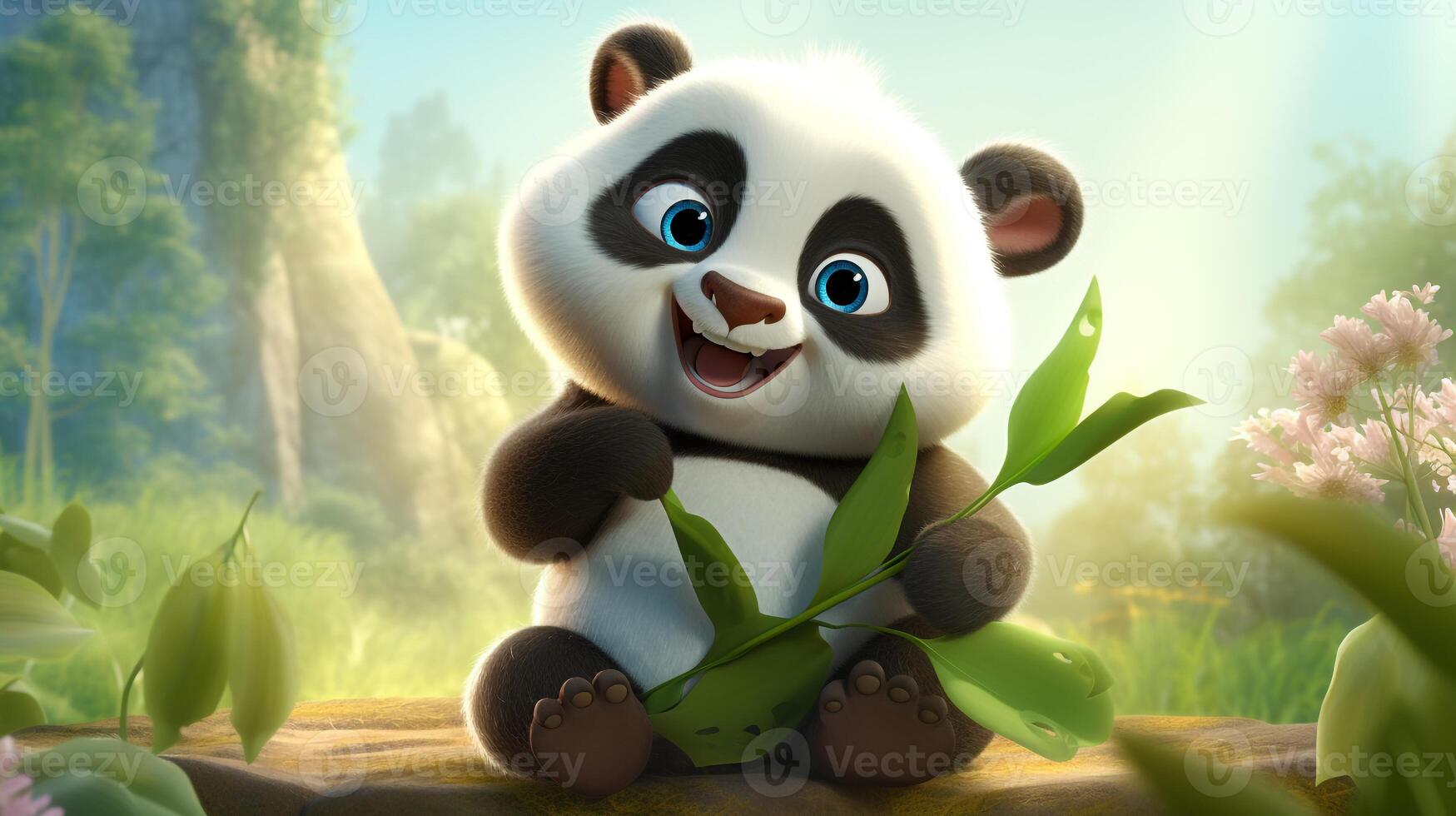 a cute little Panda in Disney cartoon style. Generative AI photo