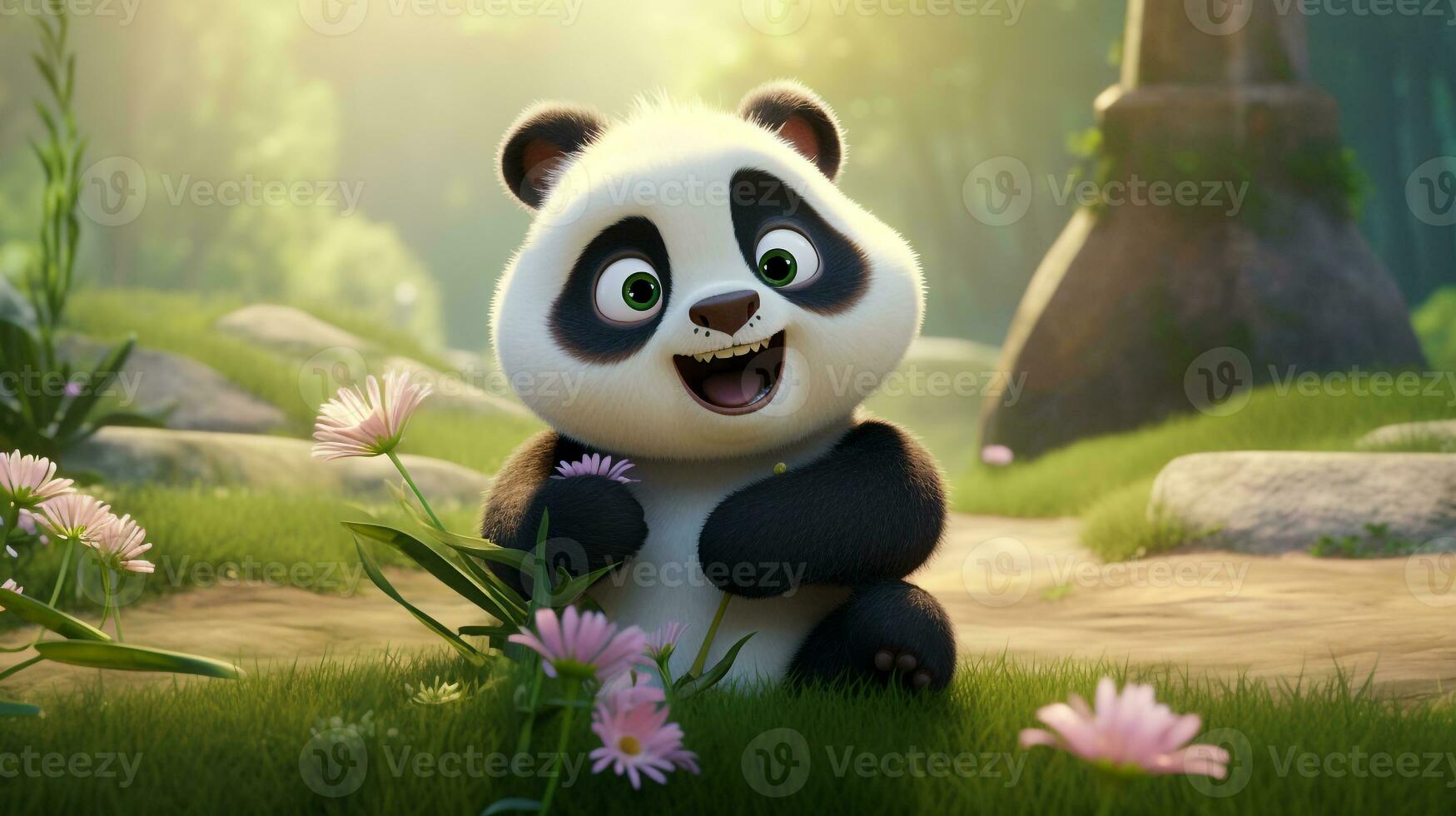 un linda pequeño panda en disney dibujos animados estilo. generativo ai foto