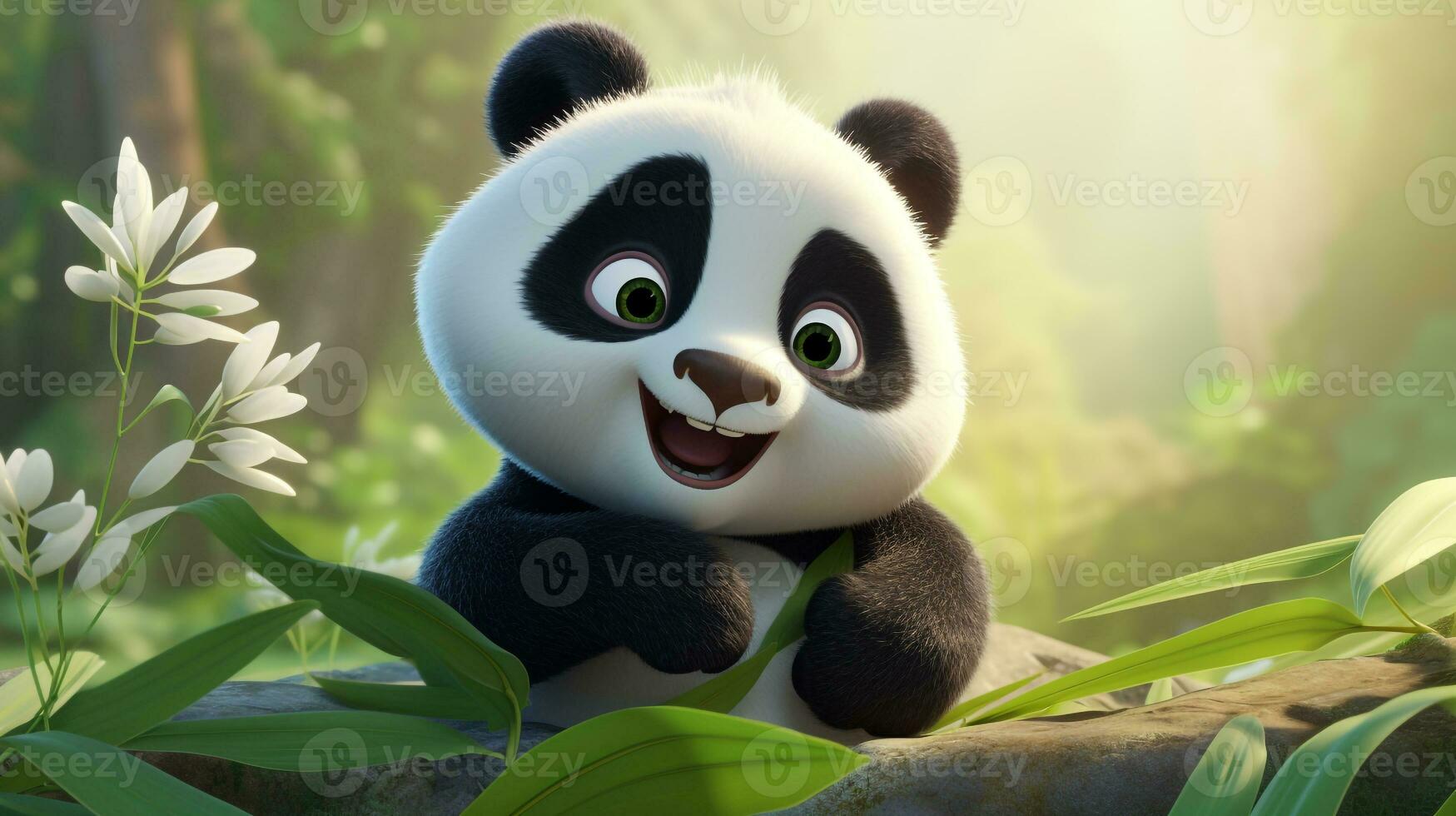 un linda pequeño panda en disney dibujos animados estilo. generativo ai foto