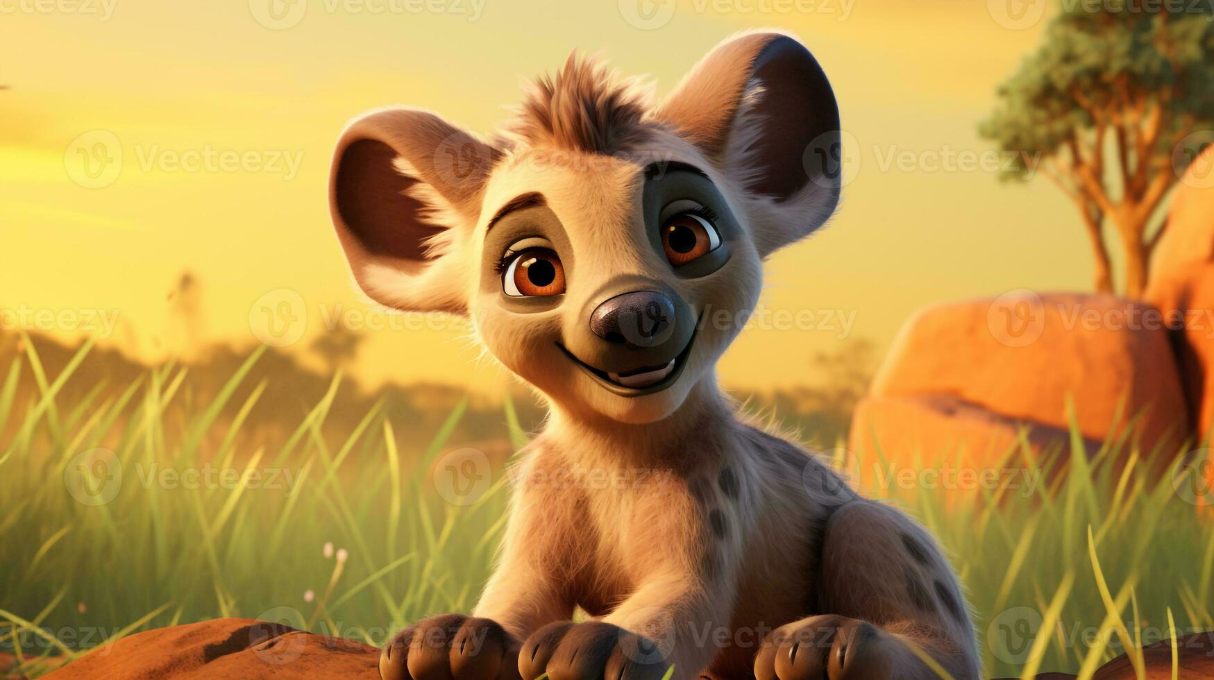 a cute little Hyena in Disney cartoon style. Generative AI photo