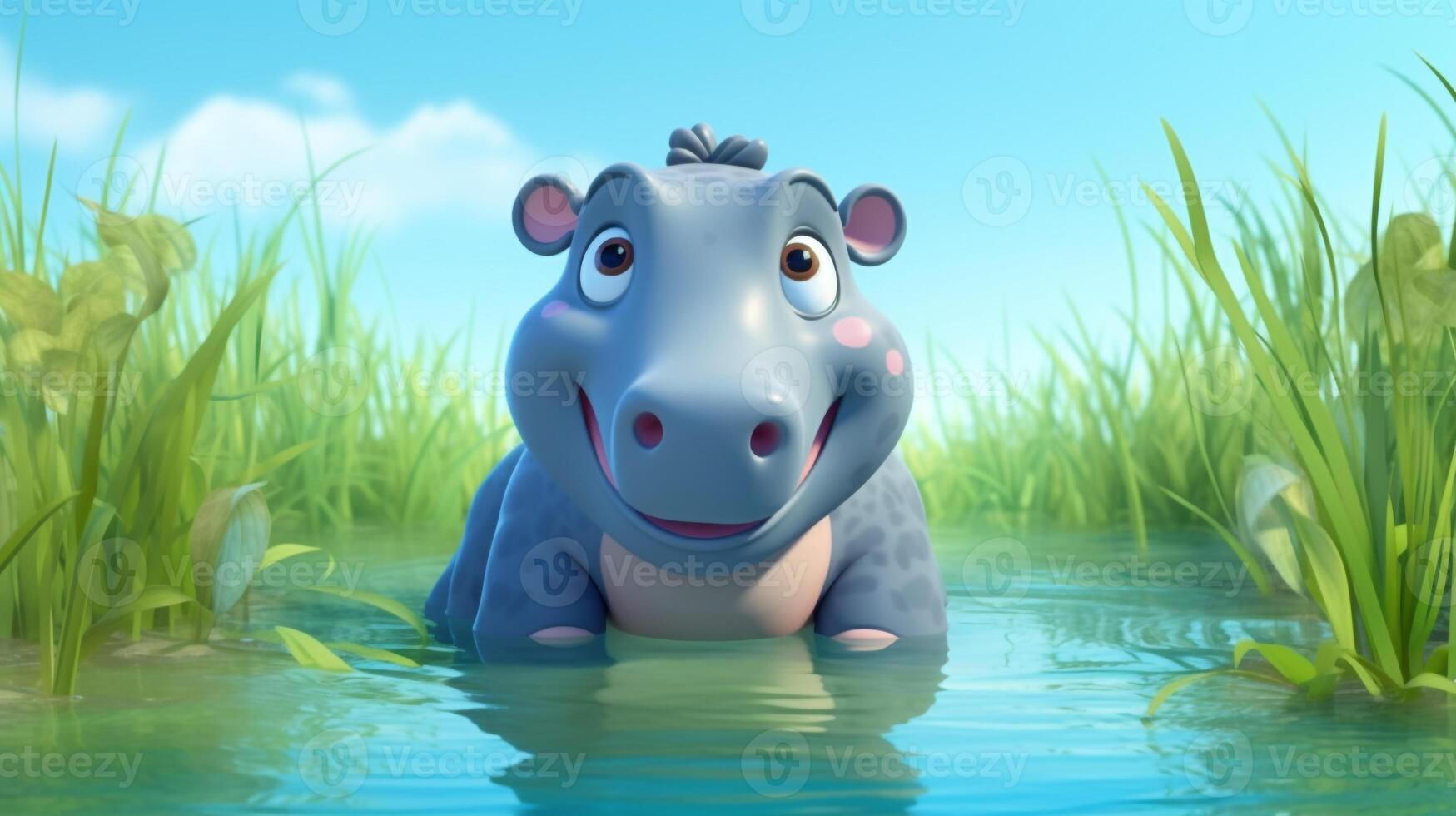 a cute little Hippopotamus in Disney cartoon style. Generative AI photo