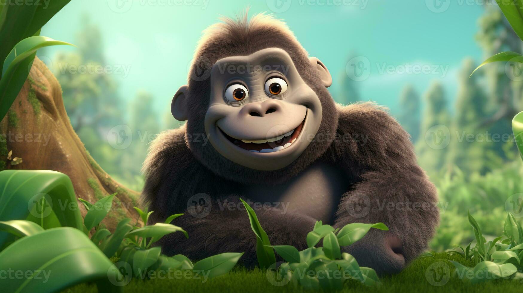 a cute little Gorilla in Disney cartoon style. Generative AI photo