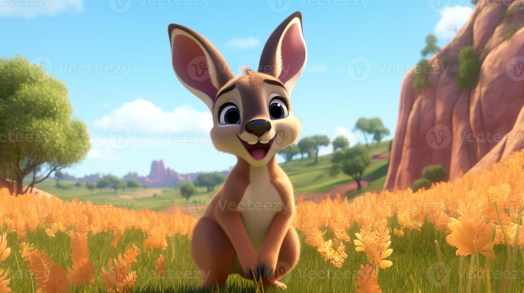 a cute little Kangaroo in Disney cartoon style. Generative AI photo