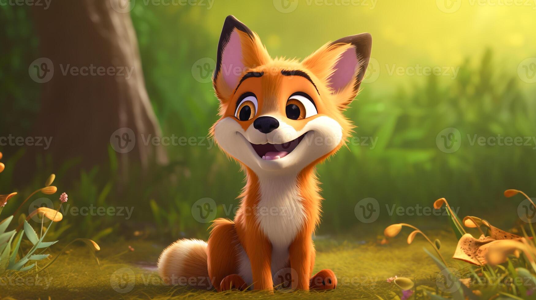 a cute little Fox in Disney cartoon style. Generative AI photo