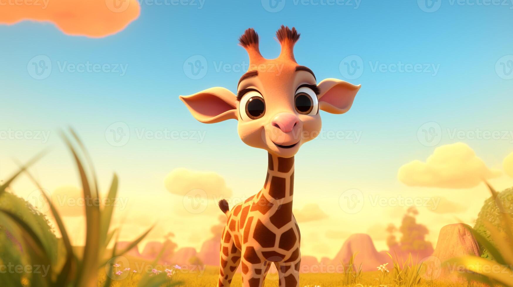 a cute little Giraffe in Disney cartoon style. Generative AI photo